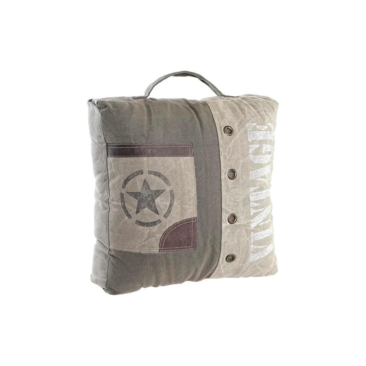 Coussin DKD Home Decor De Sol Beige Marron Polyester Coton Cuir Étoile Aluminium Vintage (50 x 14 x 50 cm) – Image 2