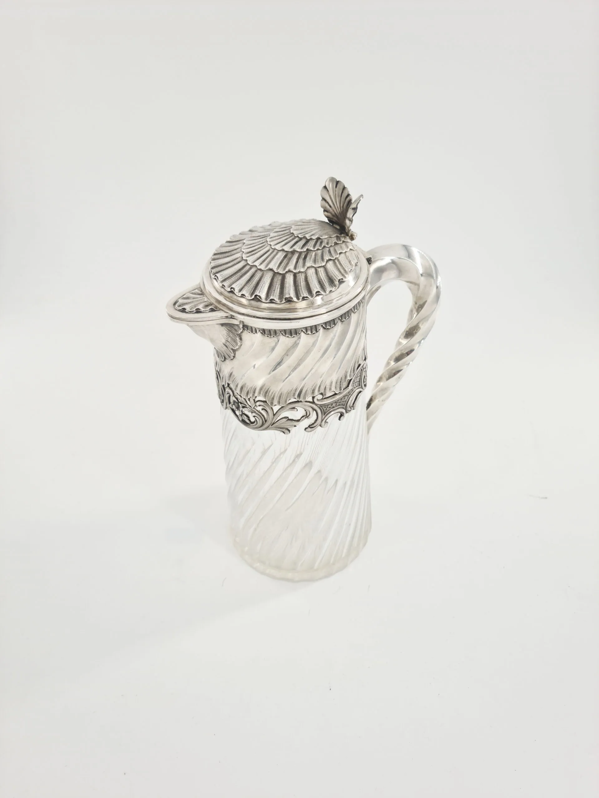 Magnifique aiguière ou pichet en cristal et argent, fin XIXème. – Image 2