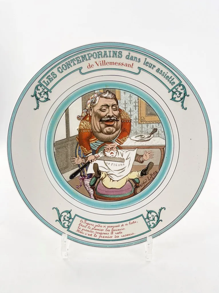 Amusante série de 7 assiettes en faïence de Creil et Montereau, » Les Contemporains dans leur assiette » – Image 4