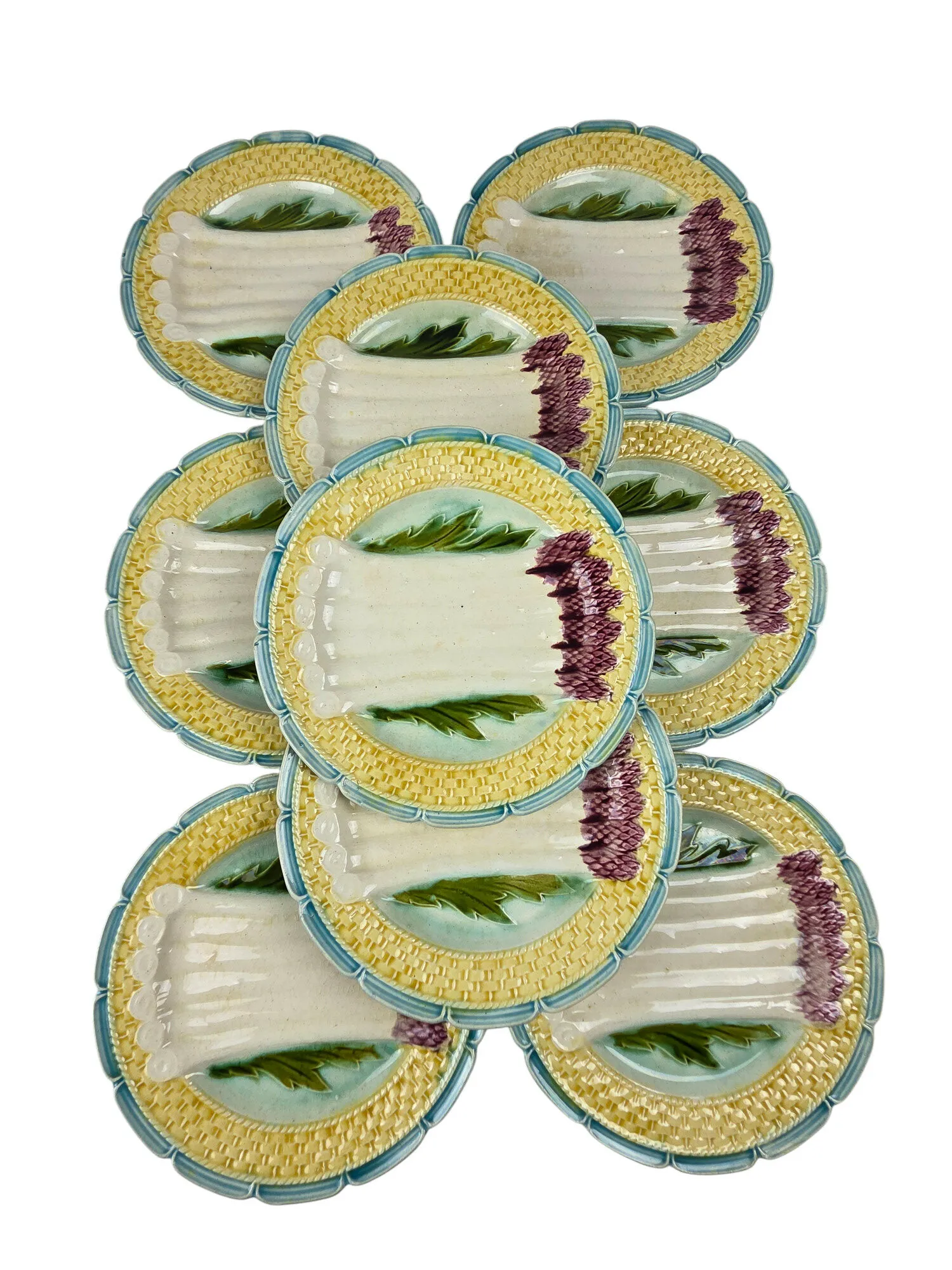 Superbe service à asperges en barbotine, Salins France, début XXème, 14 pièces. – Image 5