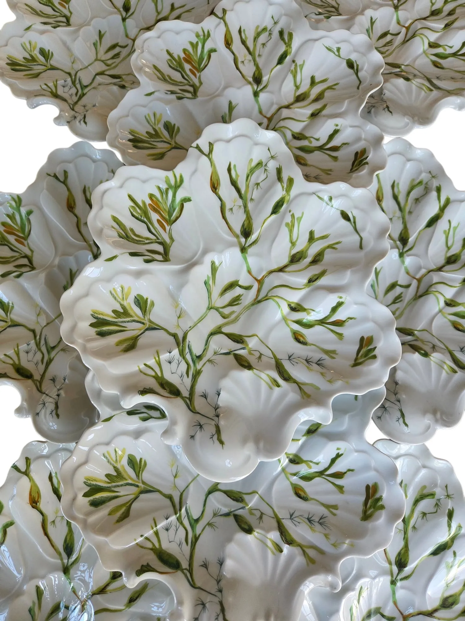 Magnifique série de 12 assiettes en forme de coquille en porcelaine de Limoges – Image 8