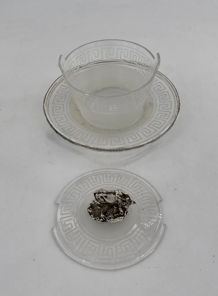 Très belle boite à fromage en cristal et métal argenté, début XXème – Image 2