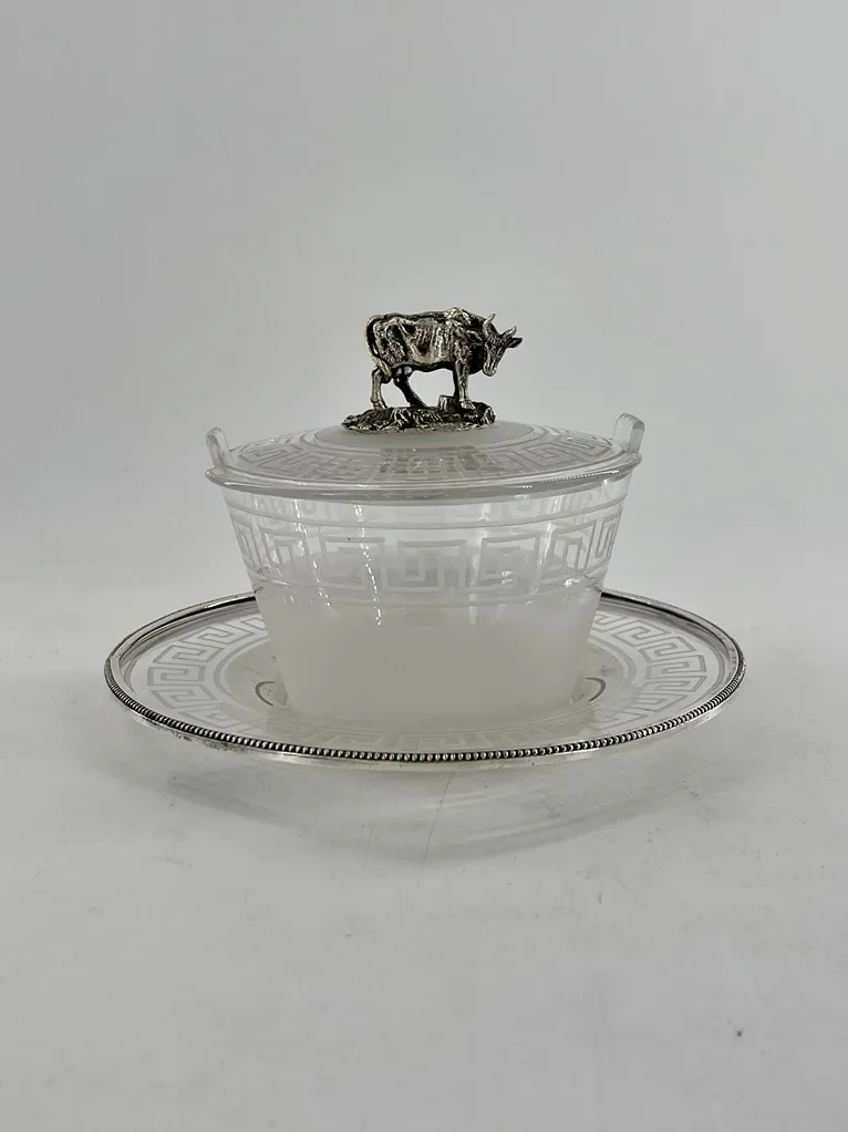 Très belle boite à fromage en cristal et métal argenté, début XXème – Image 3