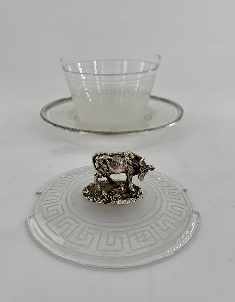 Très belle boite à fromage en cristal et métal argenté, début XXème – Image 4