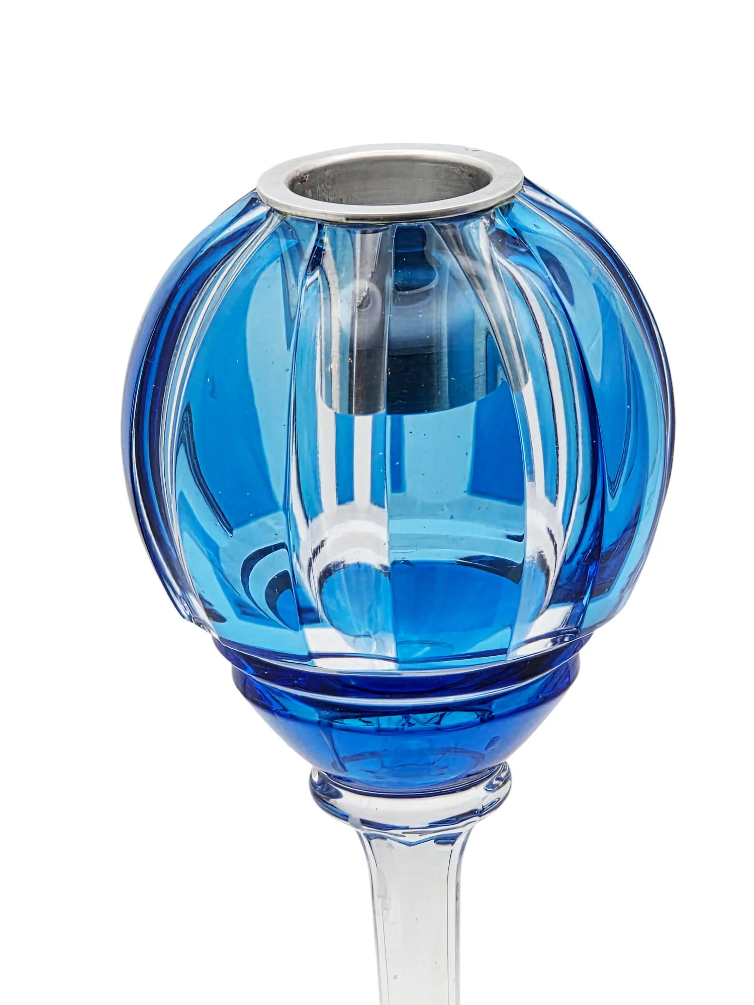 Superbe bougeoir de table en cristal doublé bleu ciel et taillé, Saint Louis – Image 4