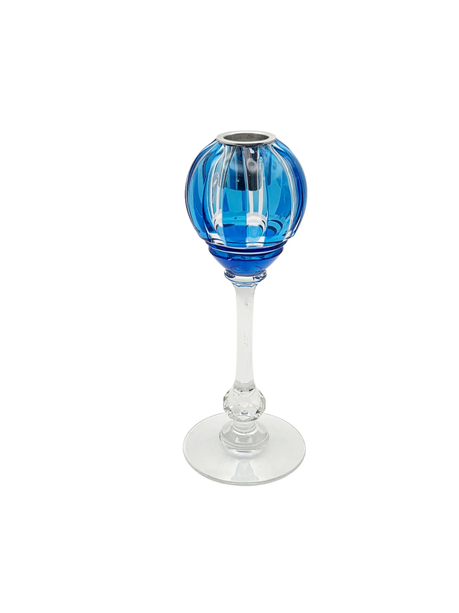 Superbe bougeoir de table en cristal doublé bleu ciel et taillé, Saint Louis – Image 3