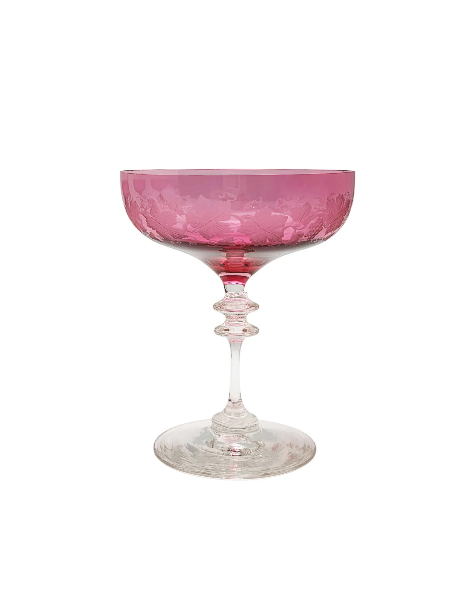 Très rare suite de 8 coupes à champagne en cristal doublé rose et gravé, XIXème. – Image 2