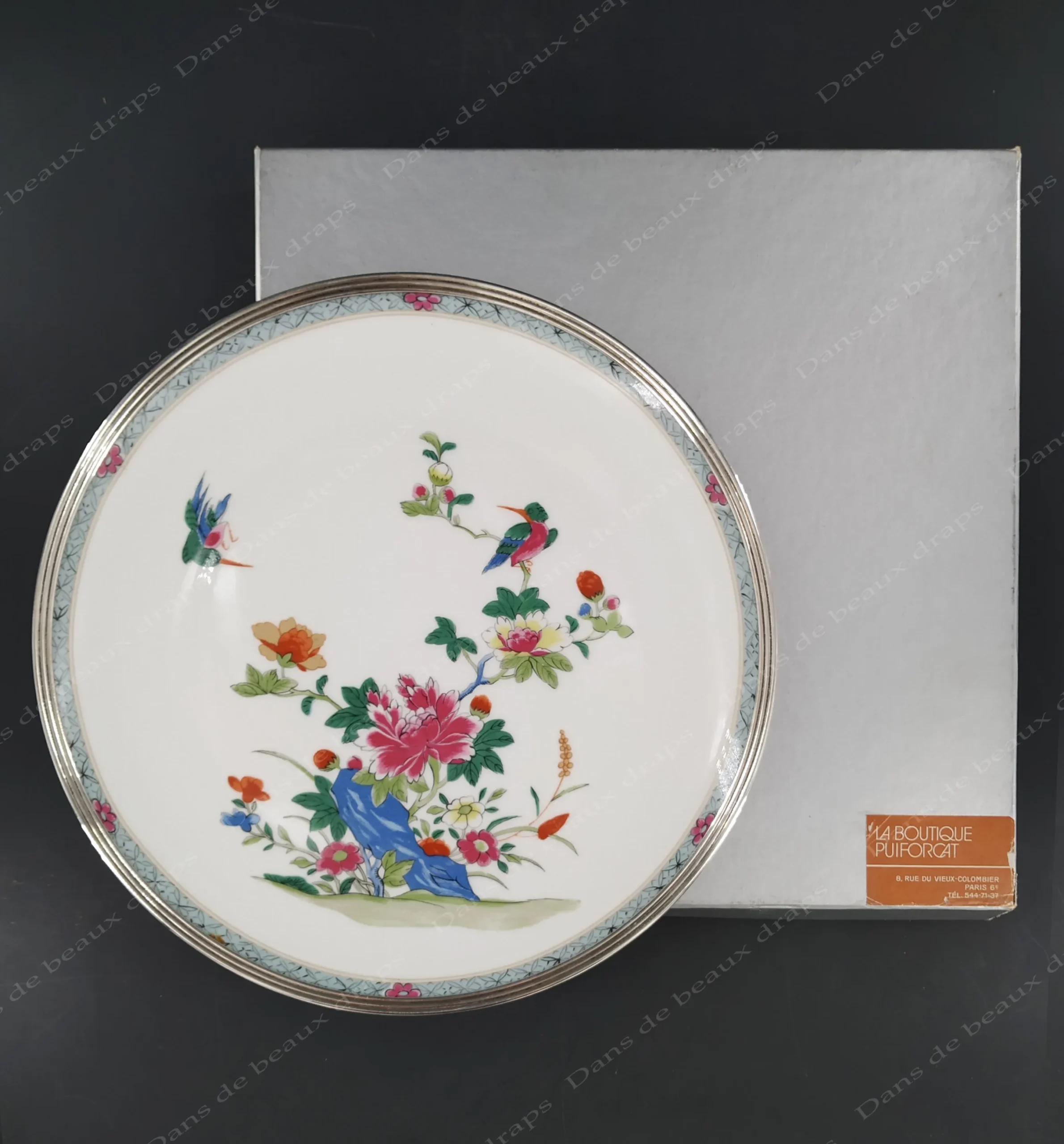 Très jolie coupe en porcelaine de Limoges et argent, maison Raynaud,orfèvre Puiforcat. – Image 3