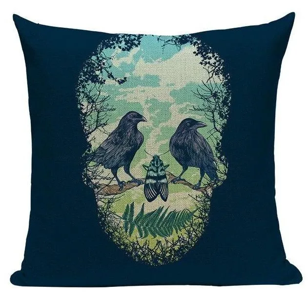 Coussin Tête De Mort Corbeau – Image 2