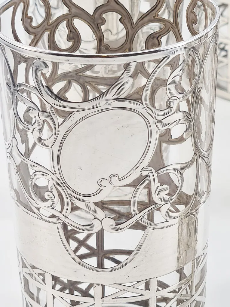 Suite de 10 gobelets en cristal et argent , Murano, Italie – Image 3