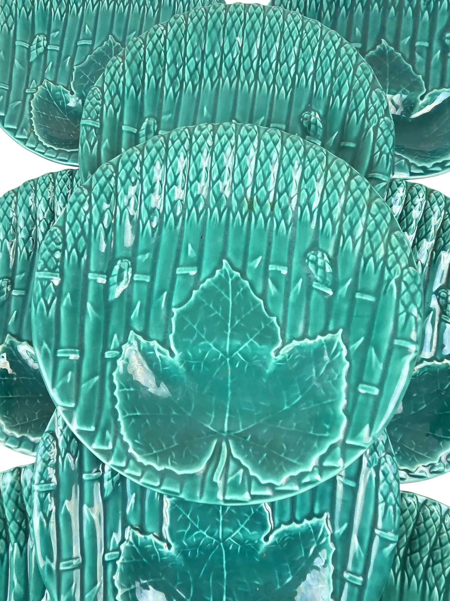 Magnifique service à asperges en barbotine de Saint Amand et Hamage , début XXème, 14 pièces. – Image 5