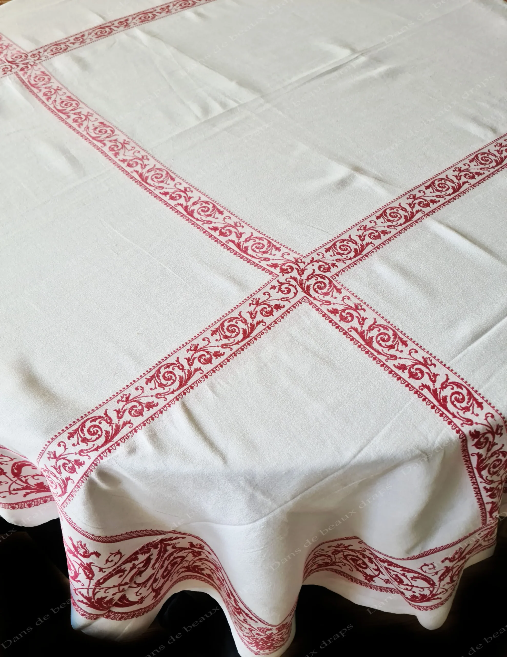 Rare nappe à liteaux rouges en lin,Napoléon III. – Image 4