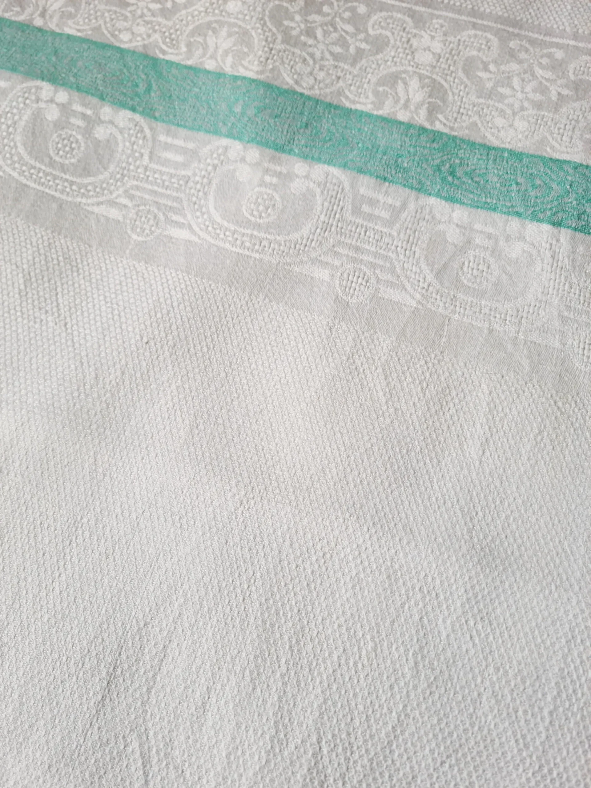 Serviette de visage en lin à liteaux vert d’eau,époque art déco,monogramme MP. – Image 5