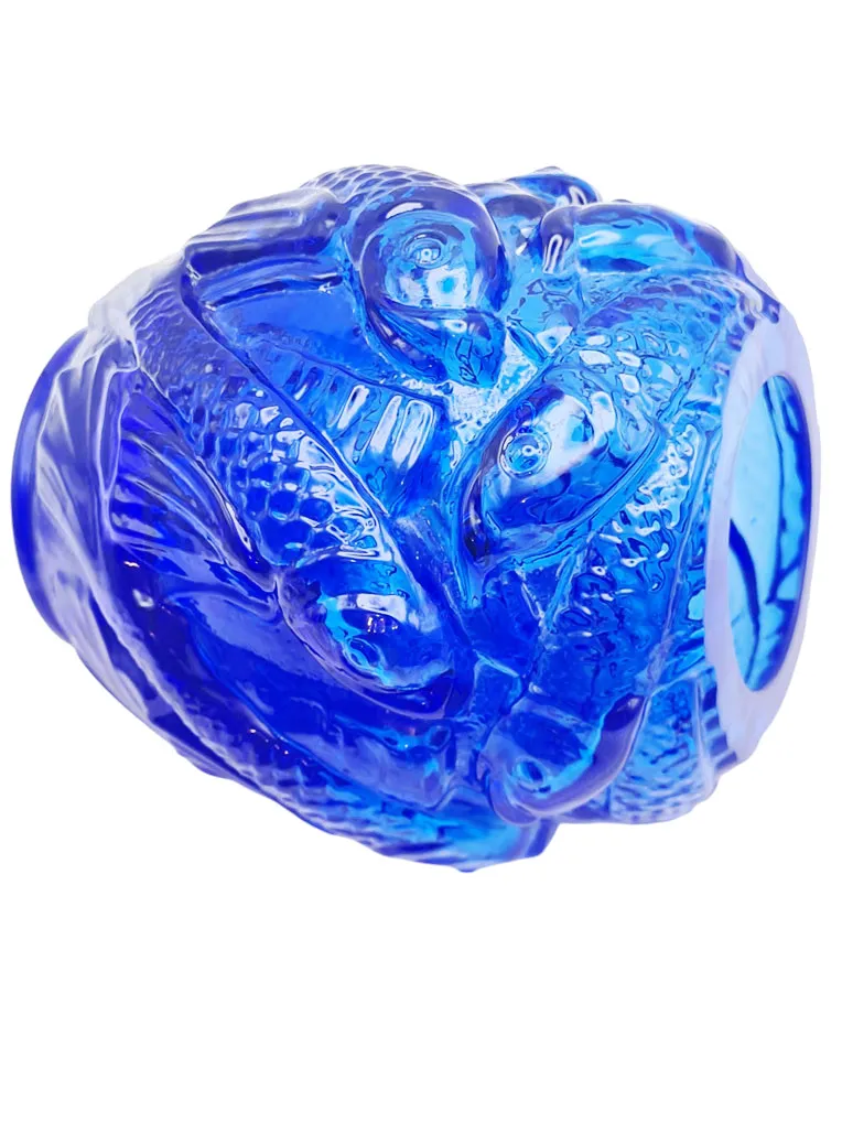 Superbe vase en cristal bleu cobalt à décor de poissons, verrerie de Portieux – Image 4