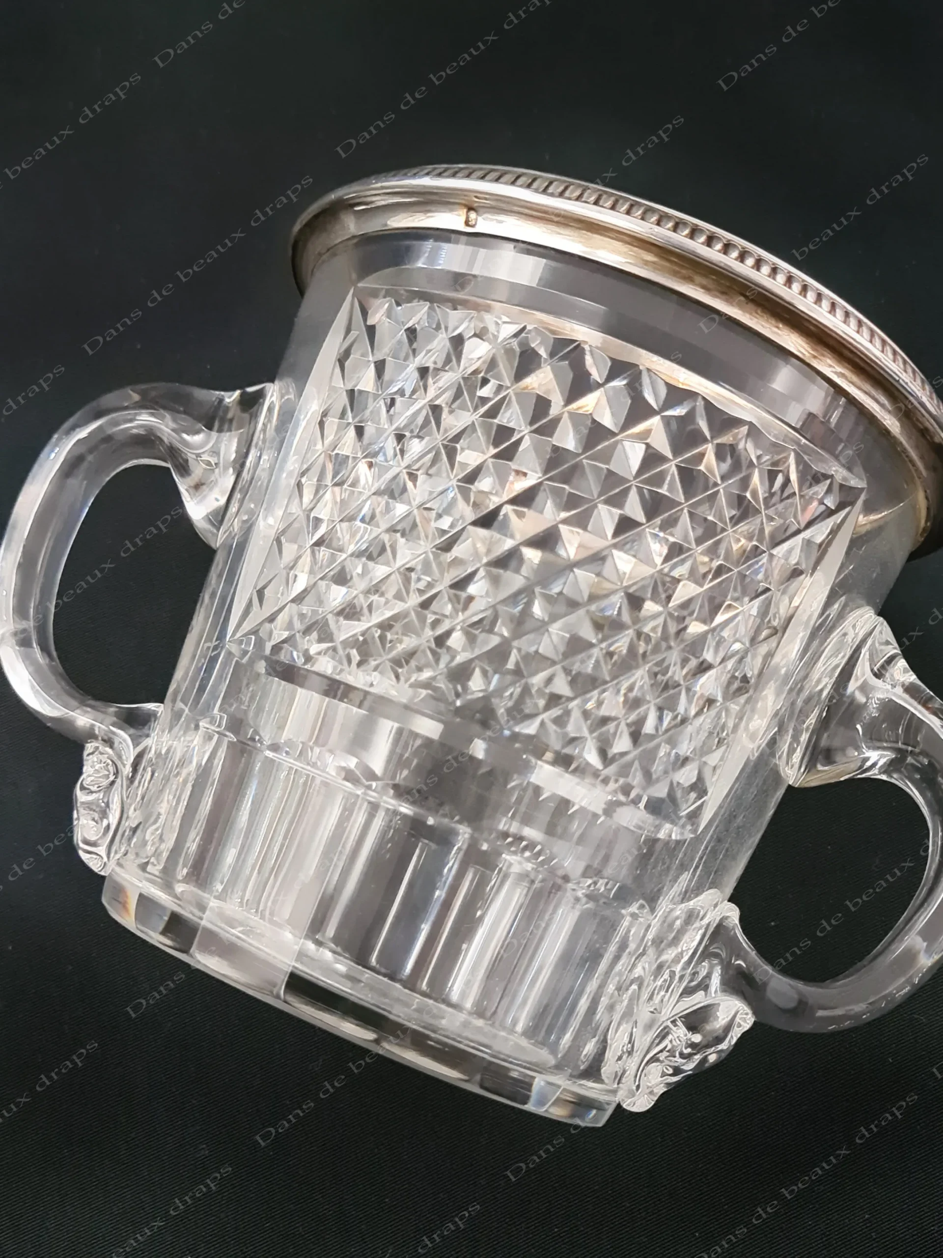 Joli seau à glaçons en argent et cristal taillé Baccarat fin XIX ème,orfèvre Odiot. – Image 3