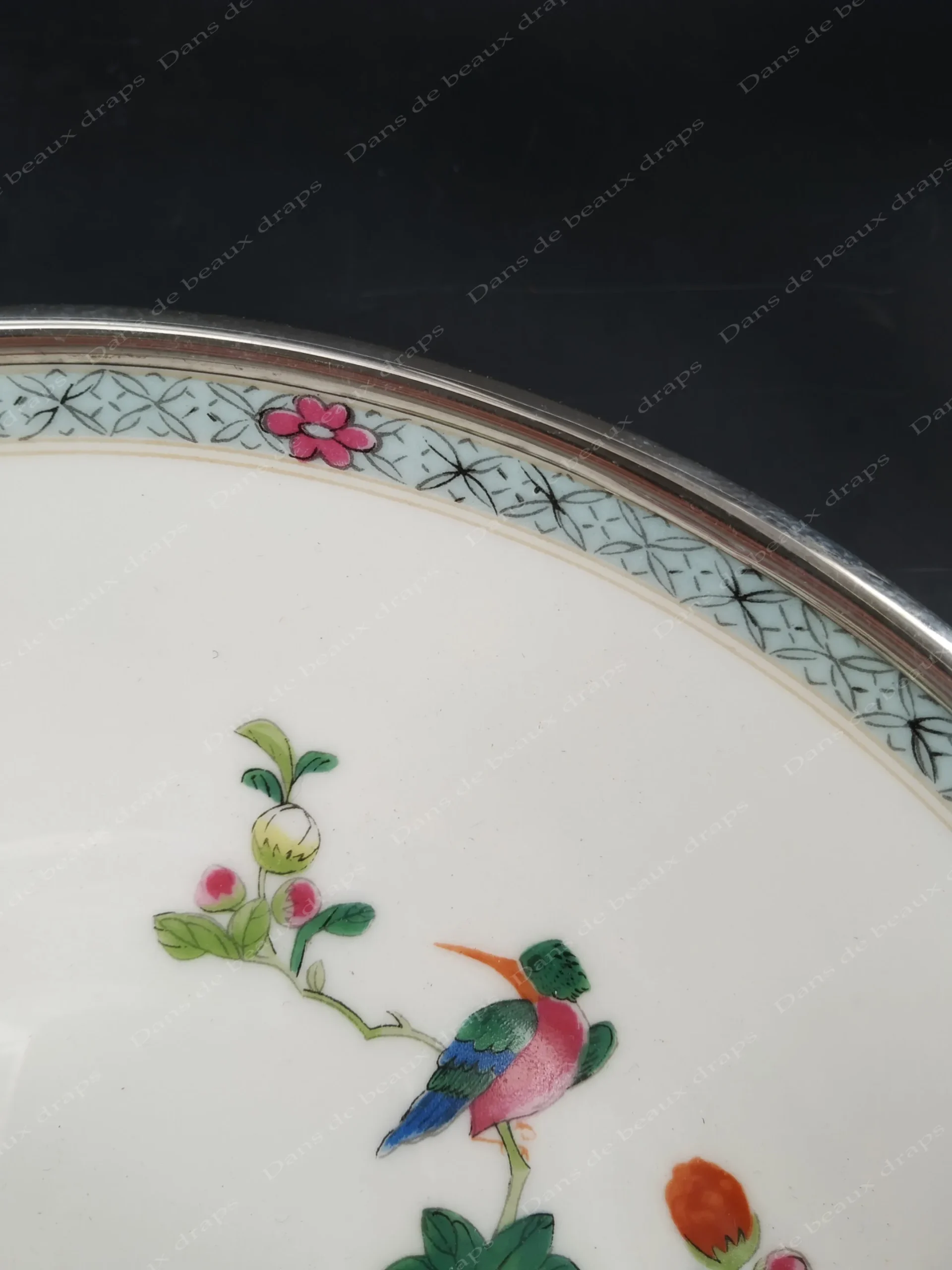 Très jolie coupe en porcelaine de Limoges et argent, maison Raynaud,orfèvre Puiforcat. – Image 8