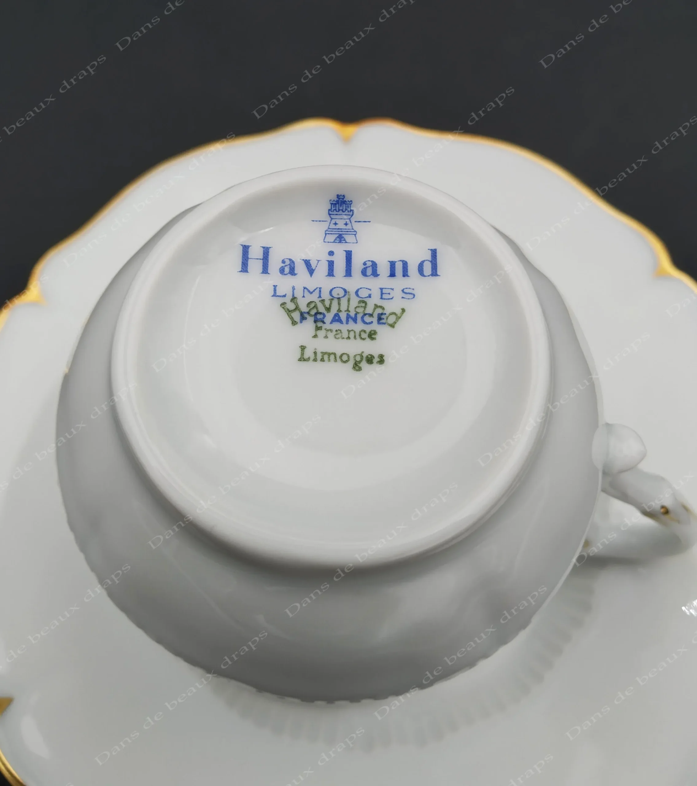 Paire-tasse à thé en porcelaine de Limoges,maison Haviland. – Image 2