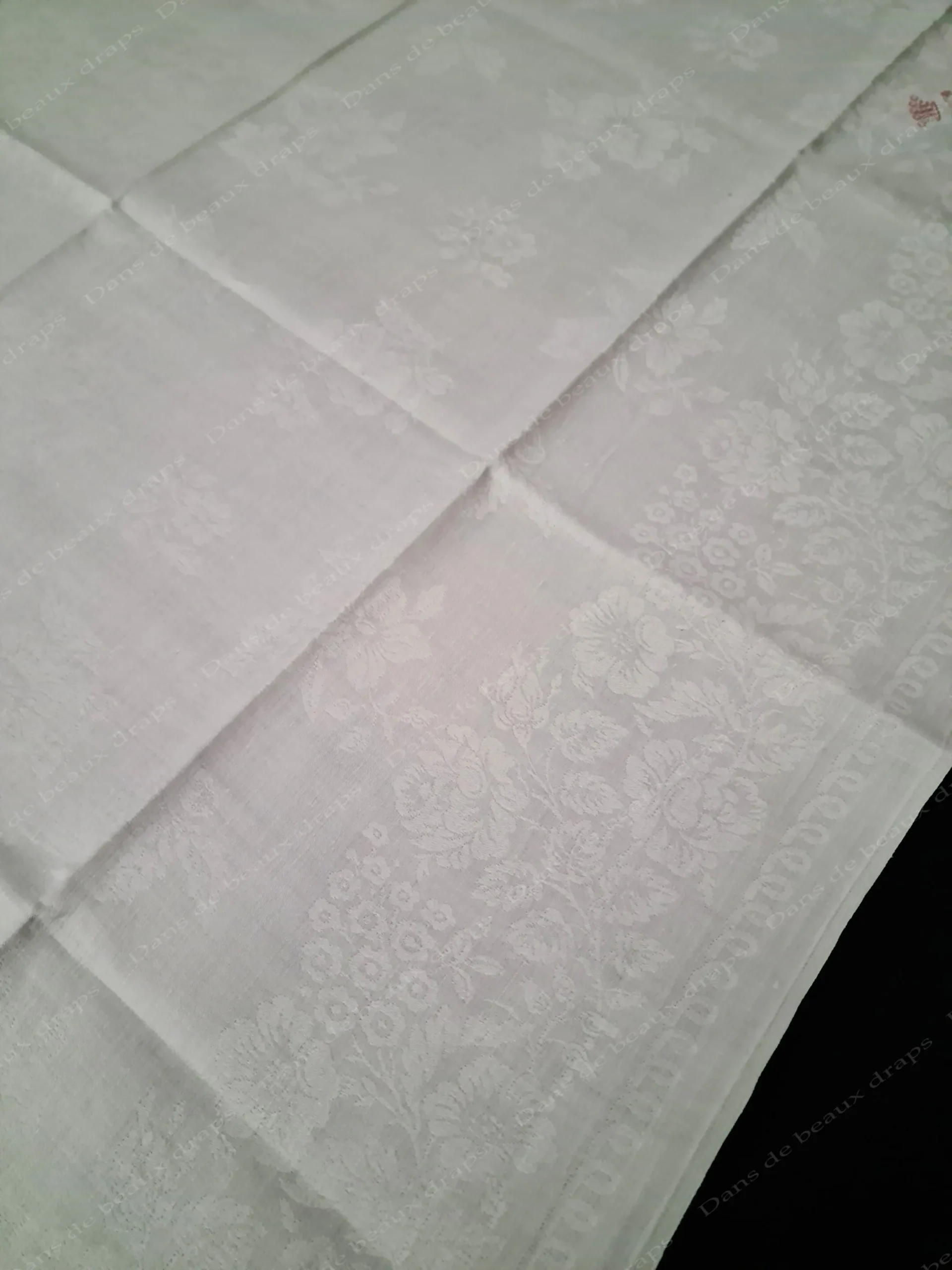 Magnifique serviette de table en damassé de lin,monogramme GB,couronne de baron. – Image 5