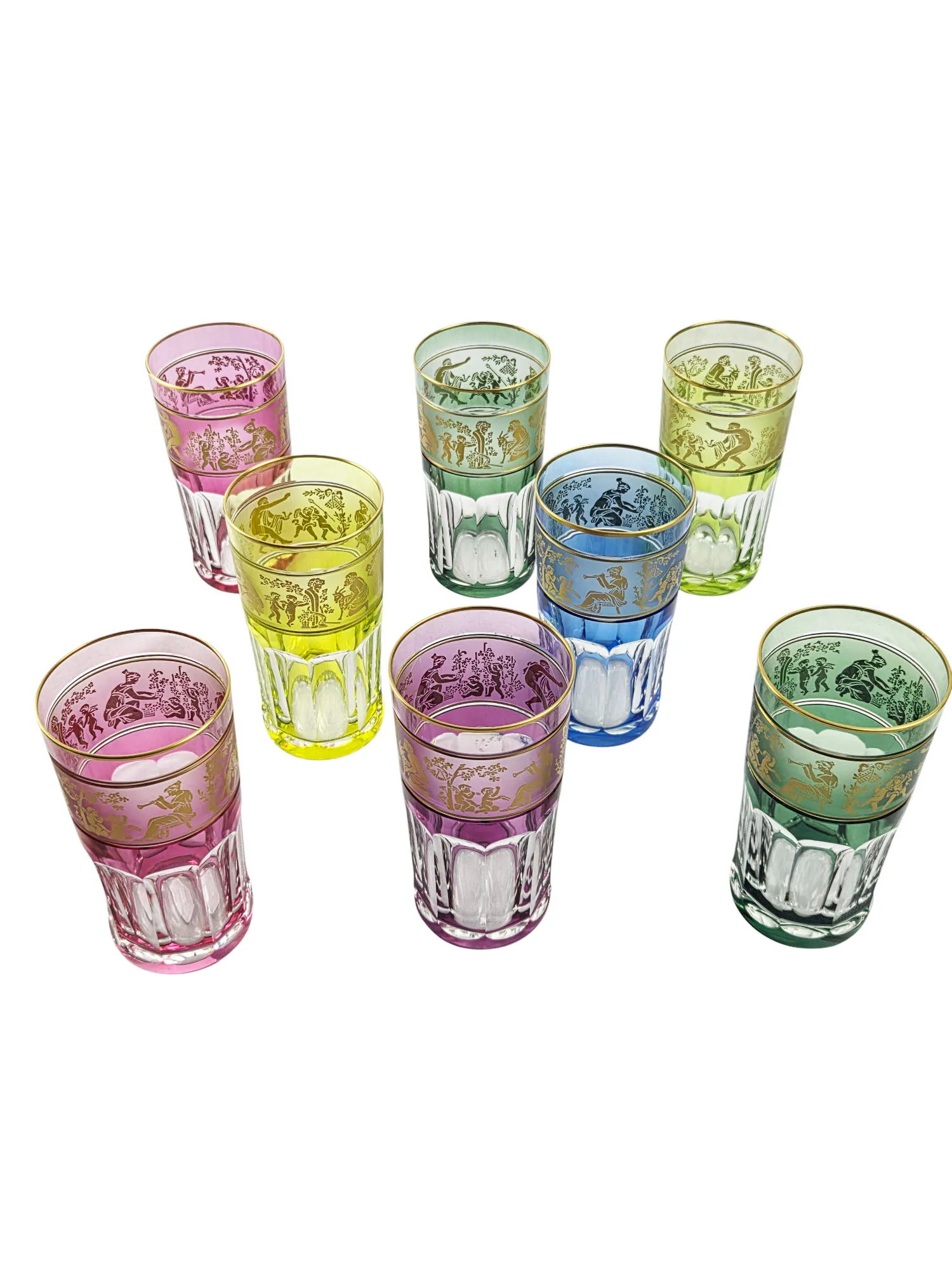 Suite de 8 gobelets en cristal, Val St Lambert, modèle » Danse de Flore ». – Image 2