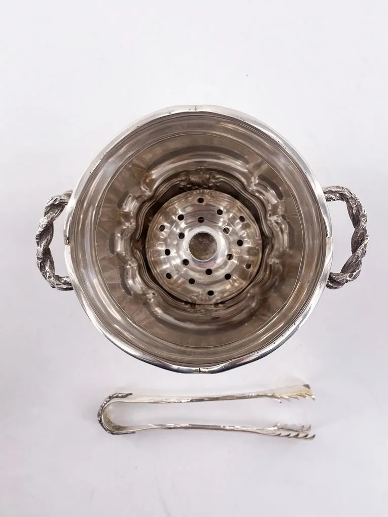 Seau à glace à double prises et sa cuillère en argent 800 millièmes, Italie XXème. – Image 3