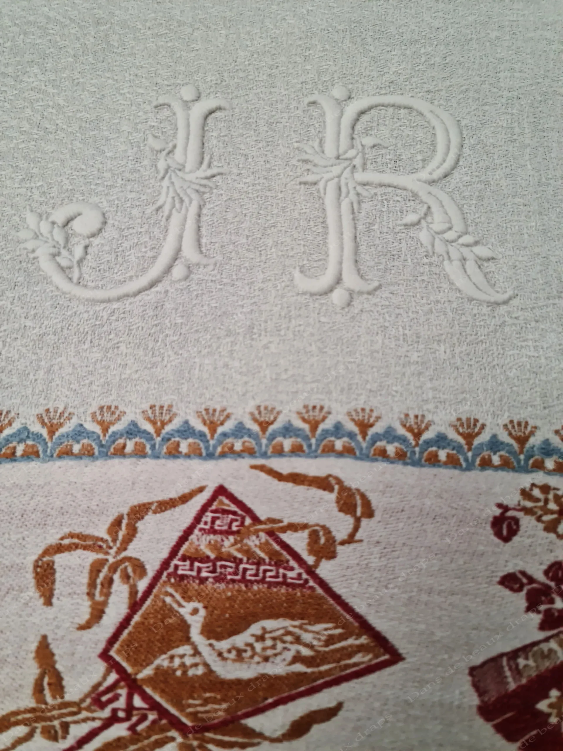 Superbe serviette d’invité en lin à liteaux,monogramme JR. – Image 4