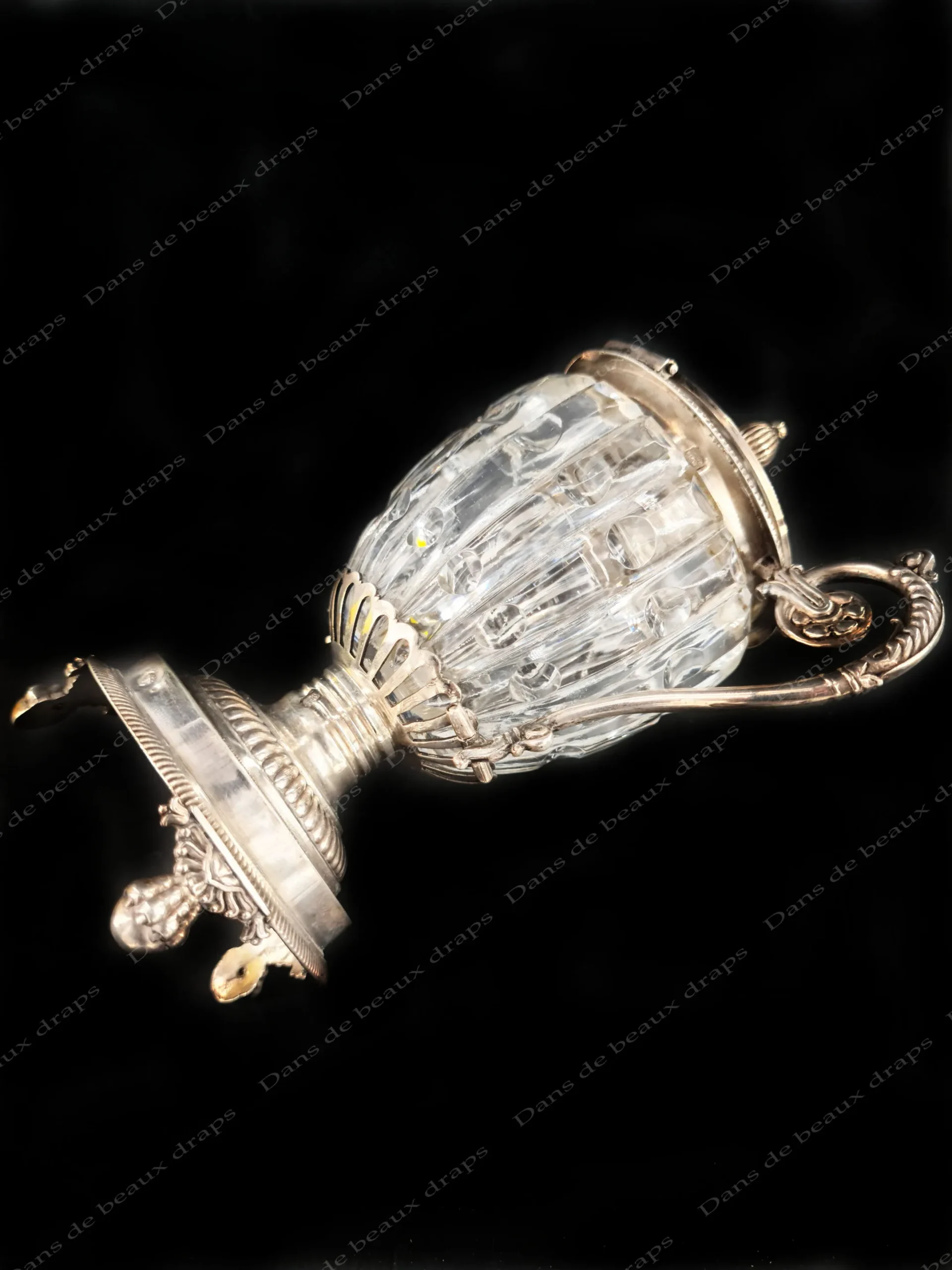 Joli moutardier en cristal et argent,poinçon vieillard. – Image 4