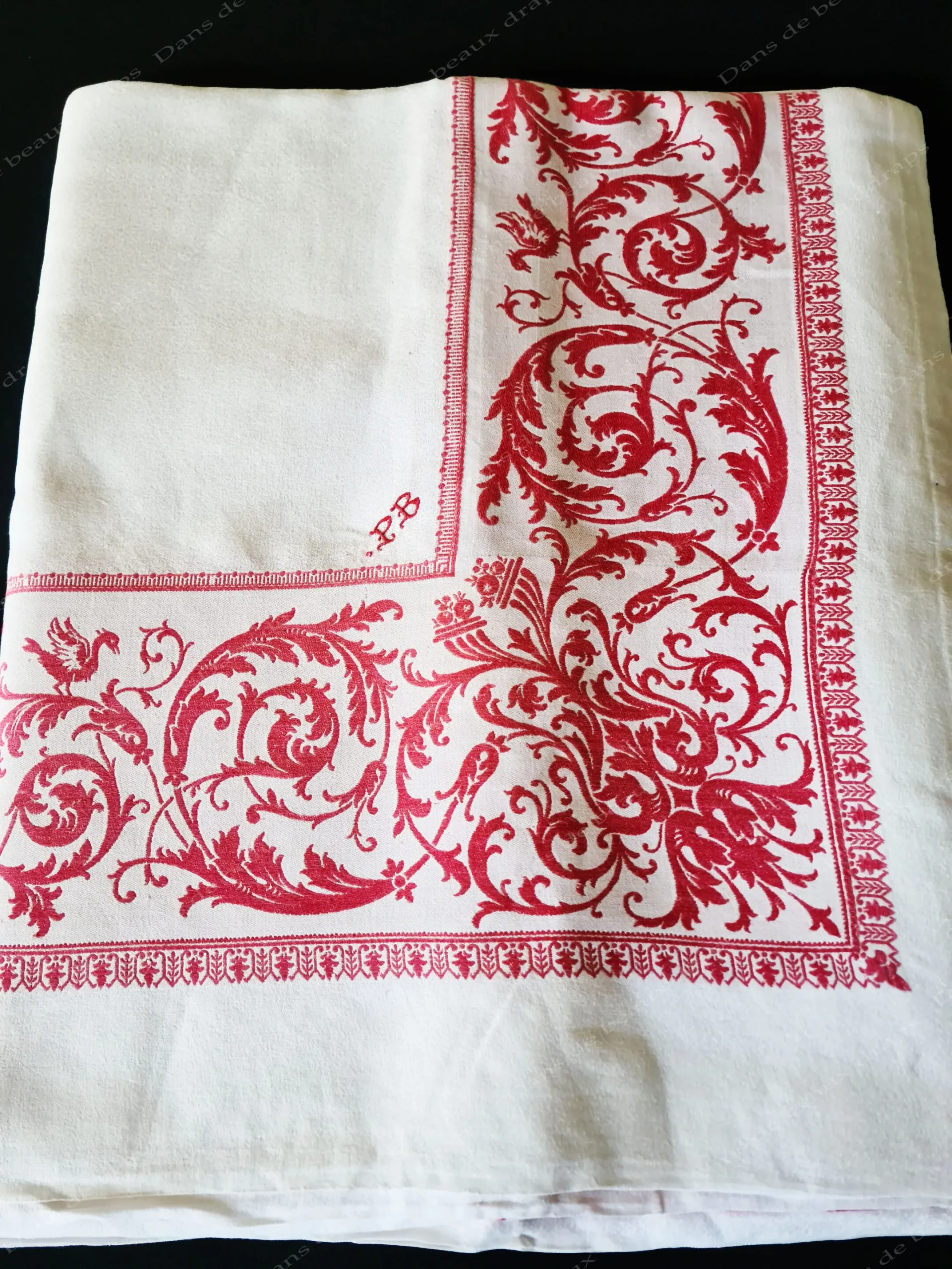 Rare nappe à liteaux rouges en lin,Napoléon III. – Image 2