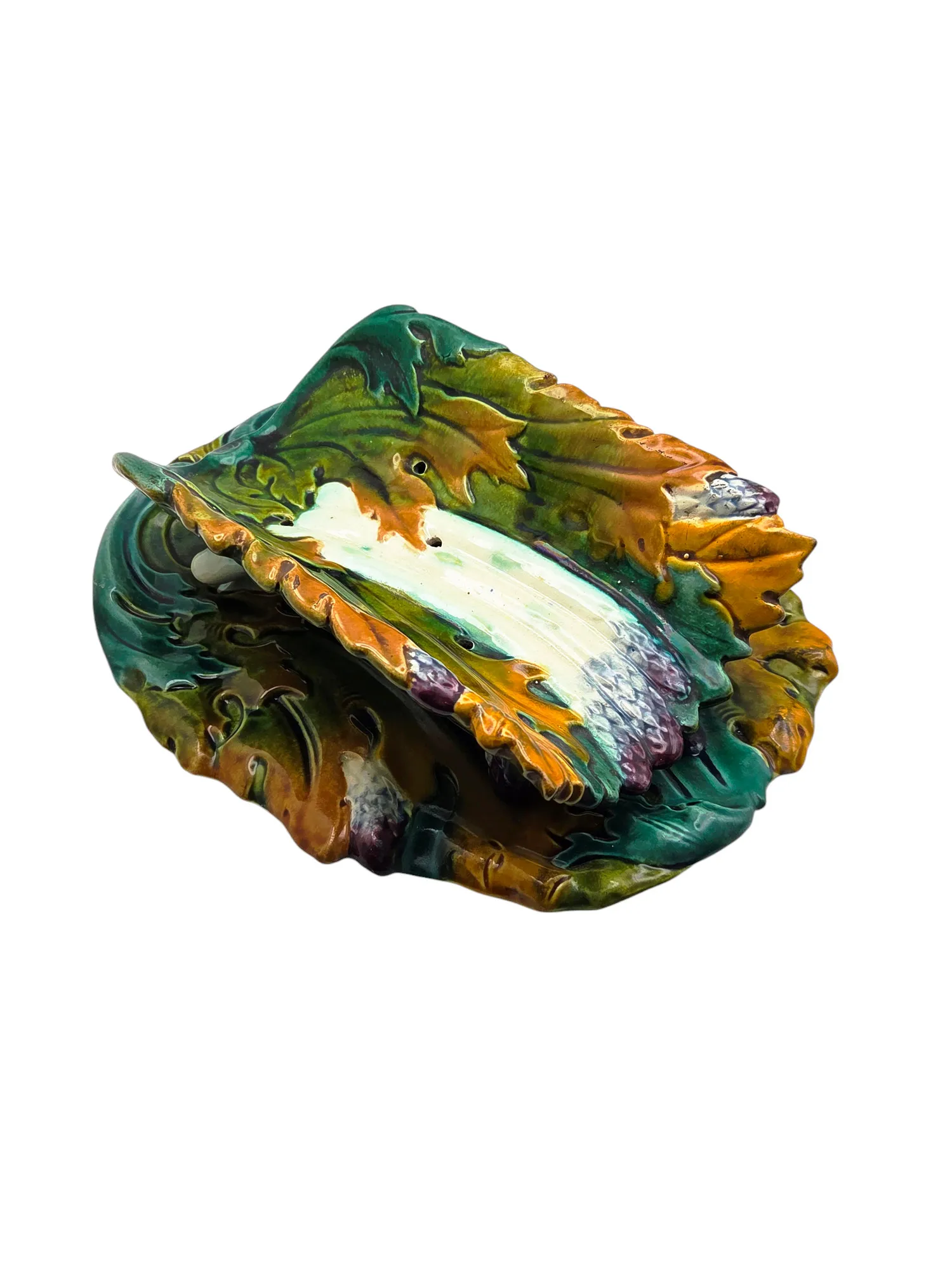 Plat à asperge et son berceau en barbotine fin XIXème – Image 3