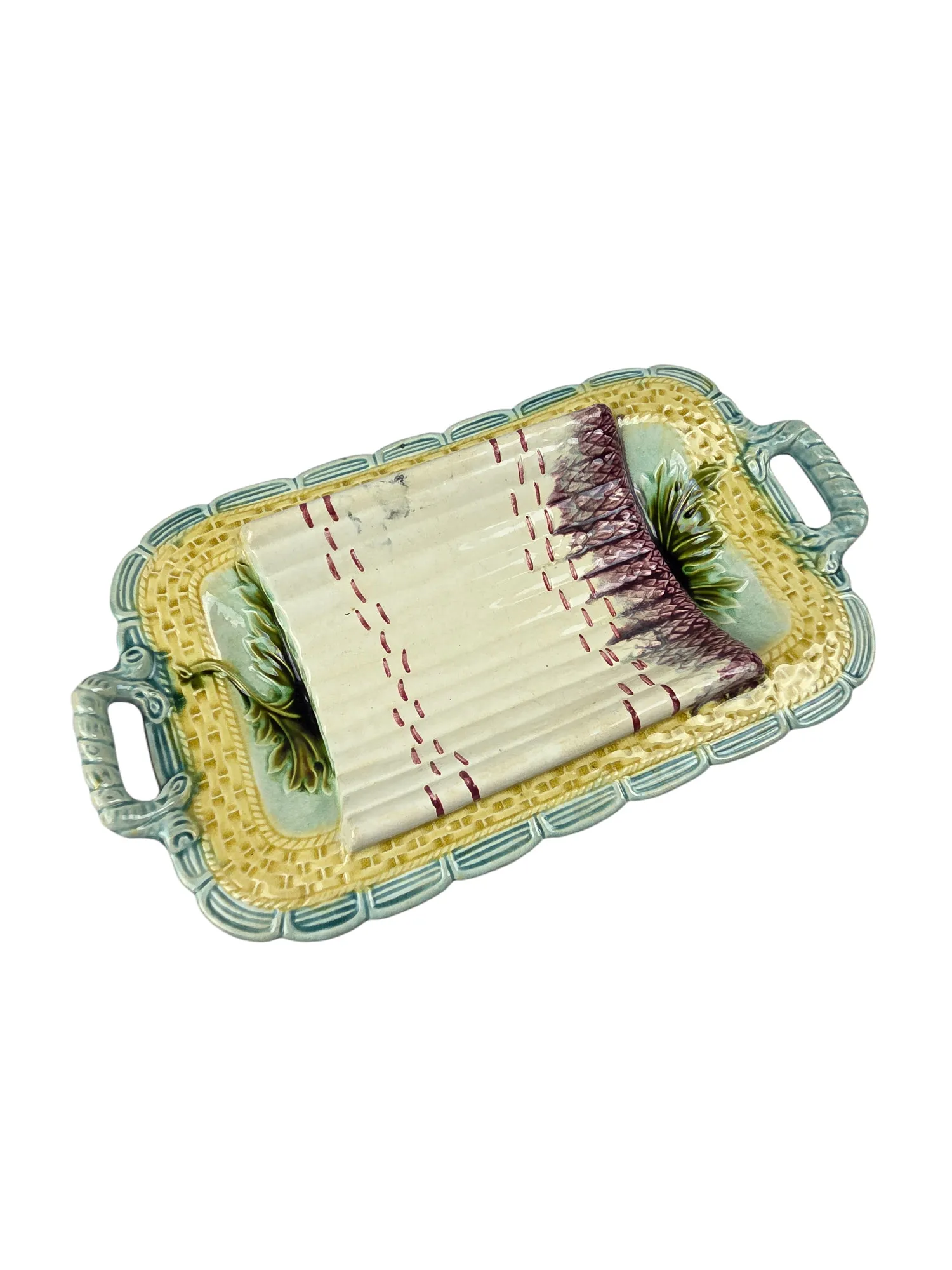 Superbe service à asperges en barbotine, Salins France, début XXème, 14 pièces. – Image 4