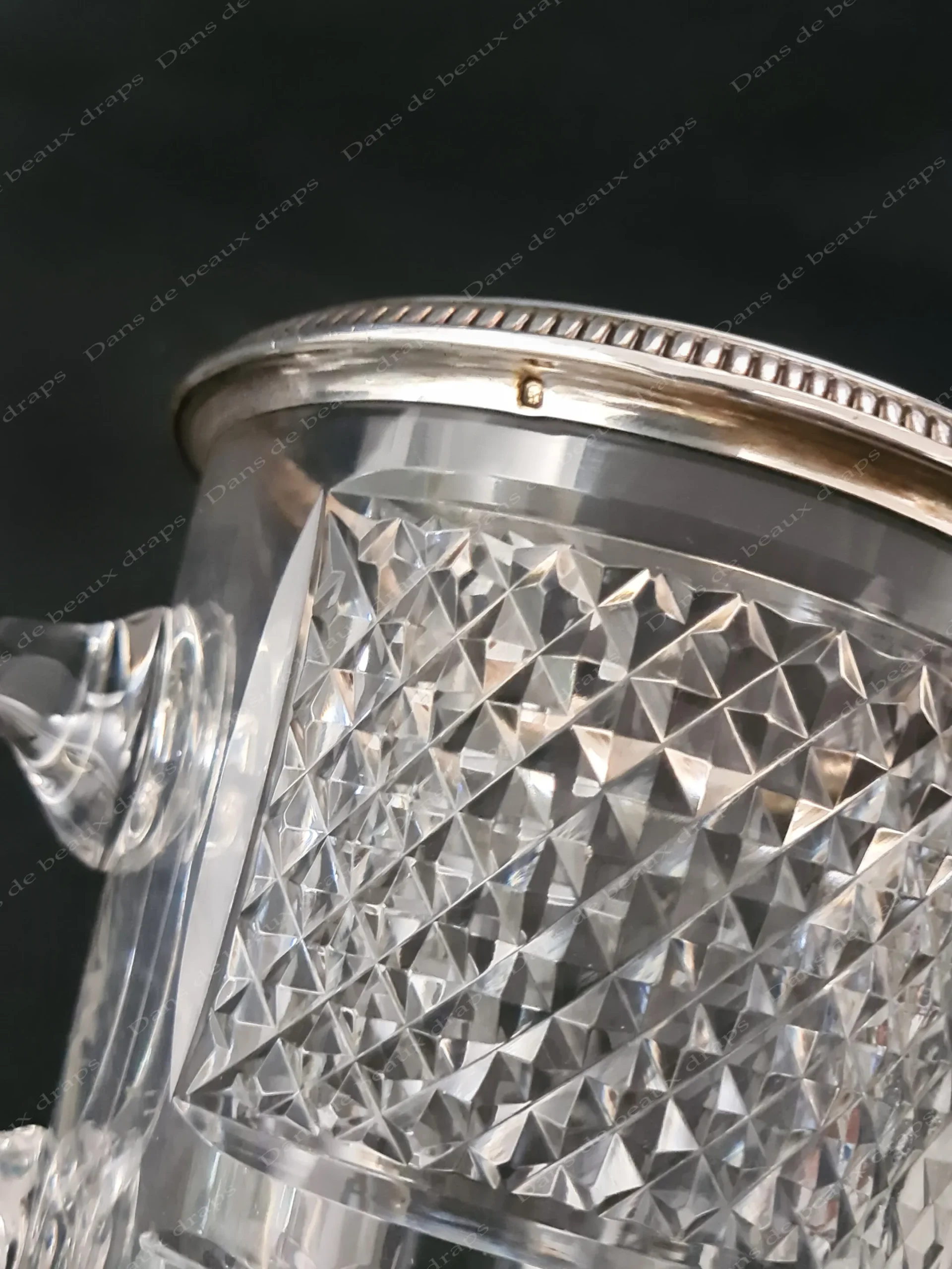Joli seau à glaçons en argent et cristal taillé Baccarat fin XIX ème,orfèvre Odiot. – Image 4