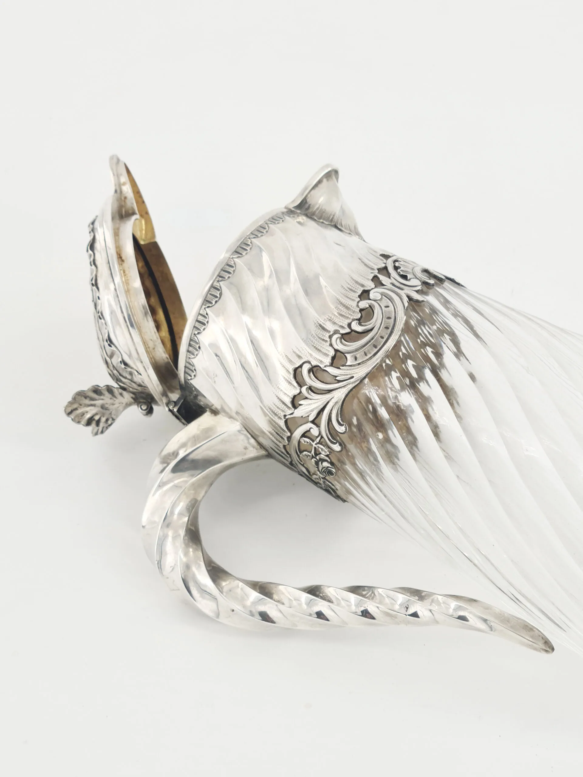 Magnifique aiguière ou pichet en cristal et argent, fin XIXème. – Image 4