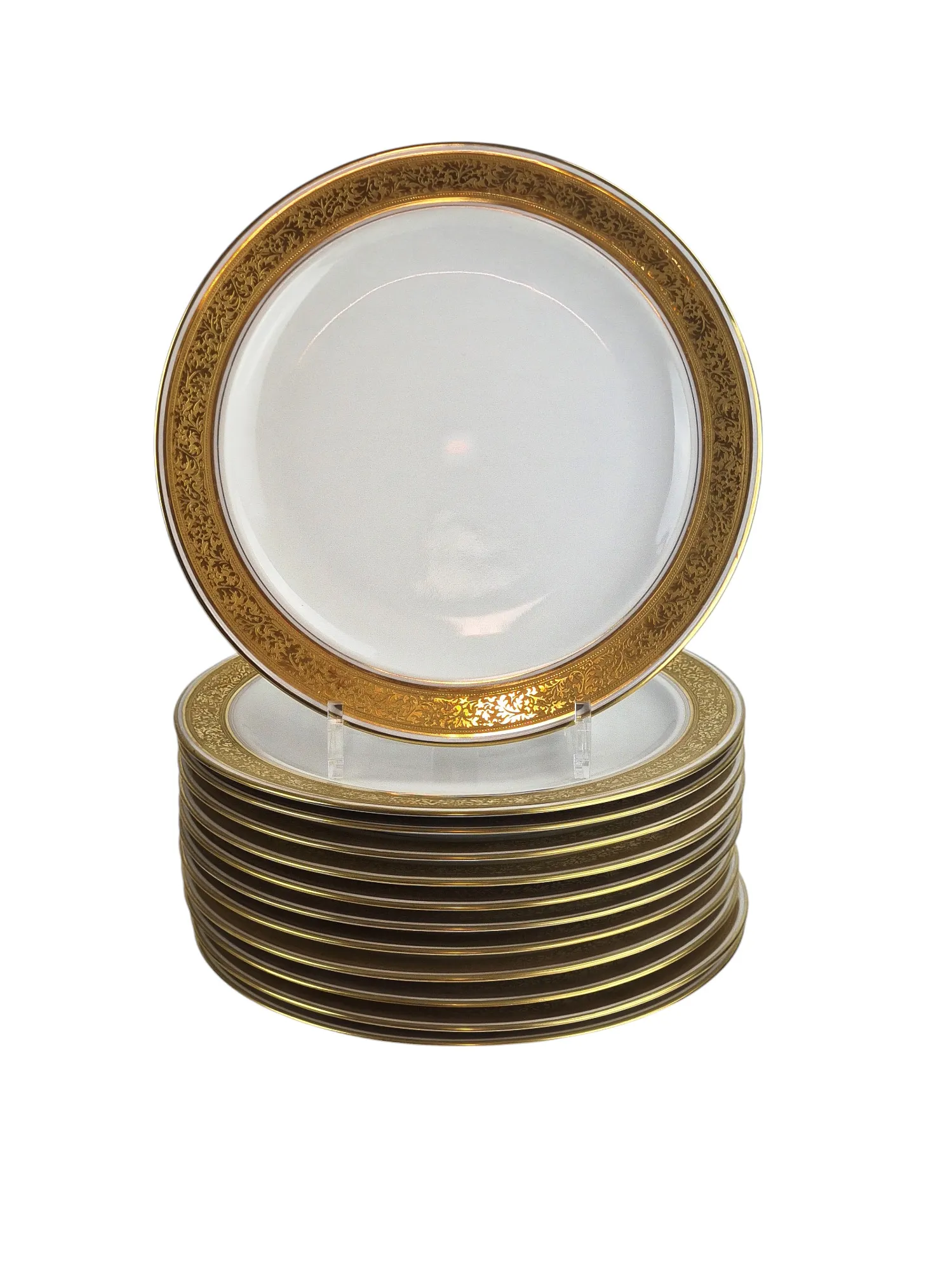 Superbe suite de 12 assiettes à dîner en porcelaine de Limoges, maison Raynaud – Image 2