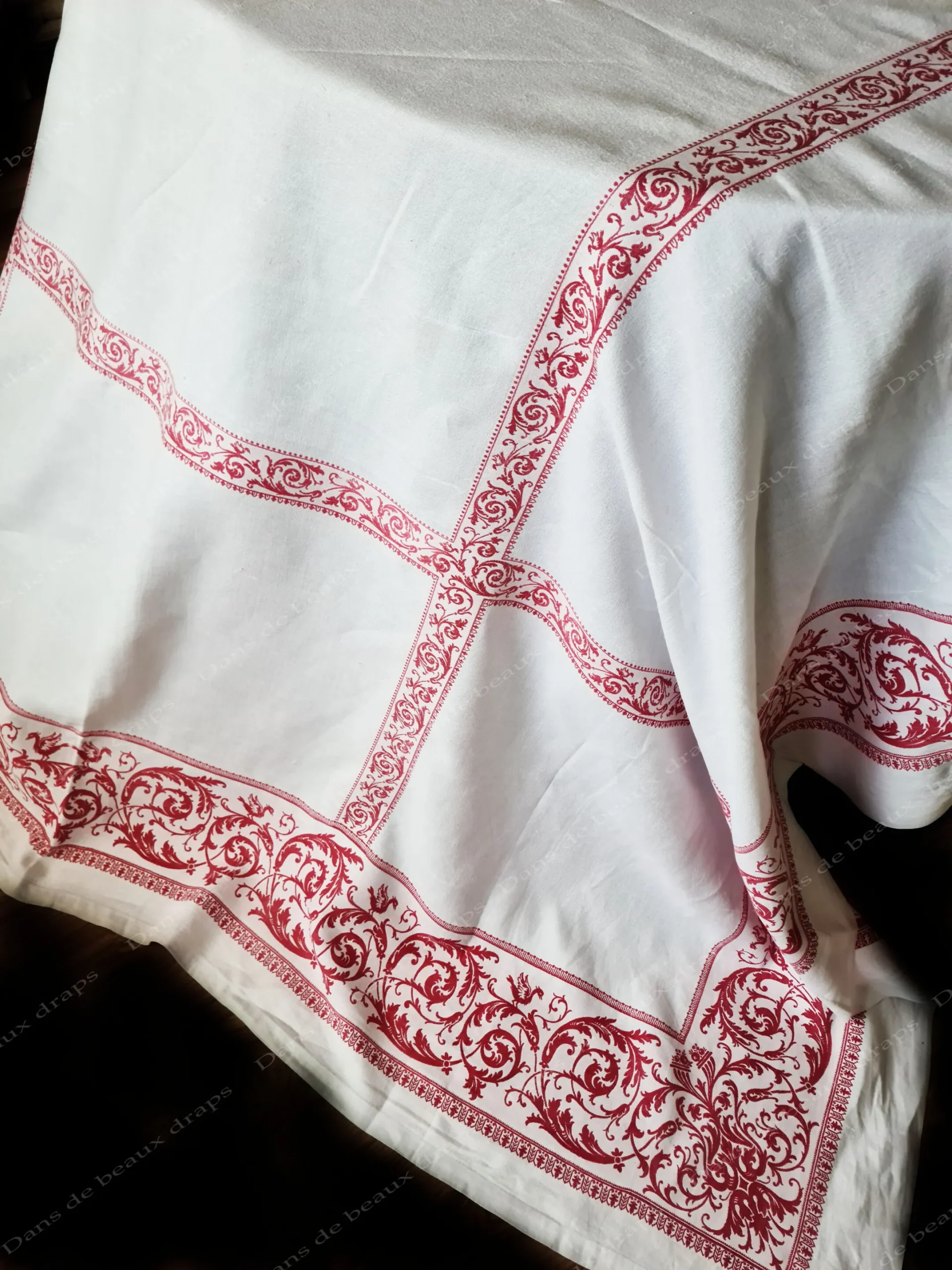 Rare nappe à liteaux rouges en lin,Napoléon III. – Image 6