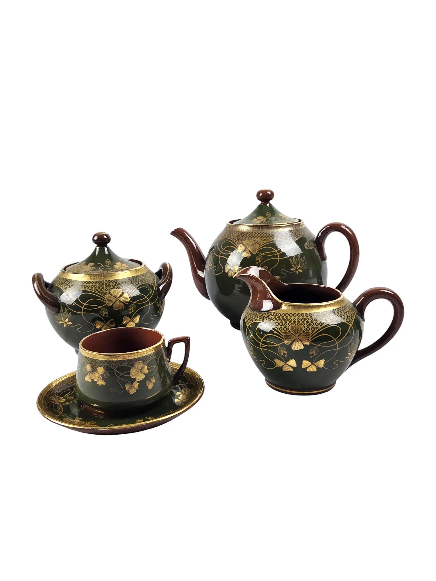 Rare service à thé en grès verni de Sarreguemines, époque Art Nouveau, 23 pièces. – Image 2