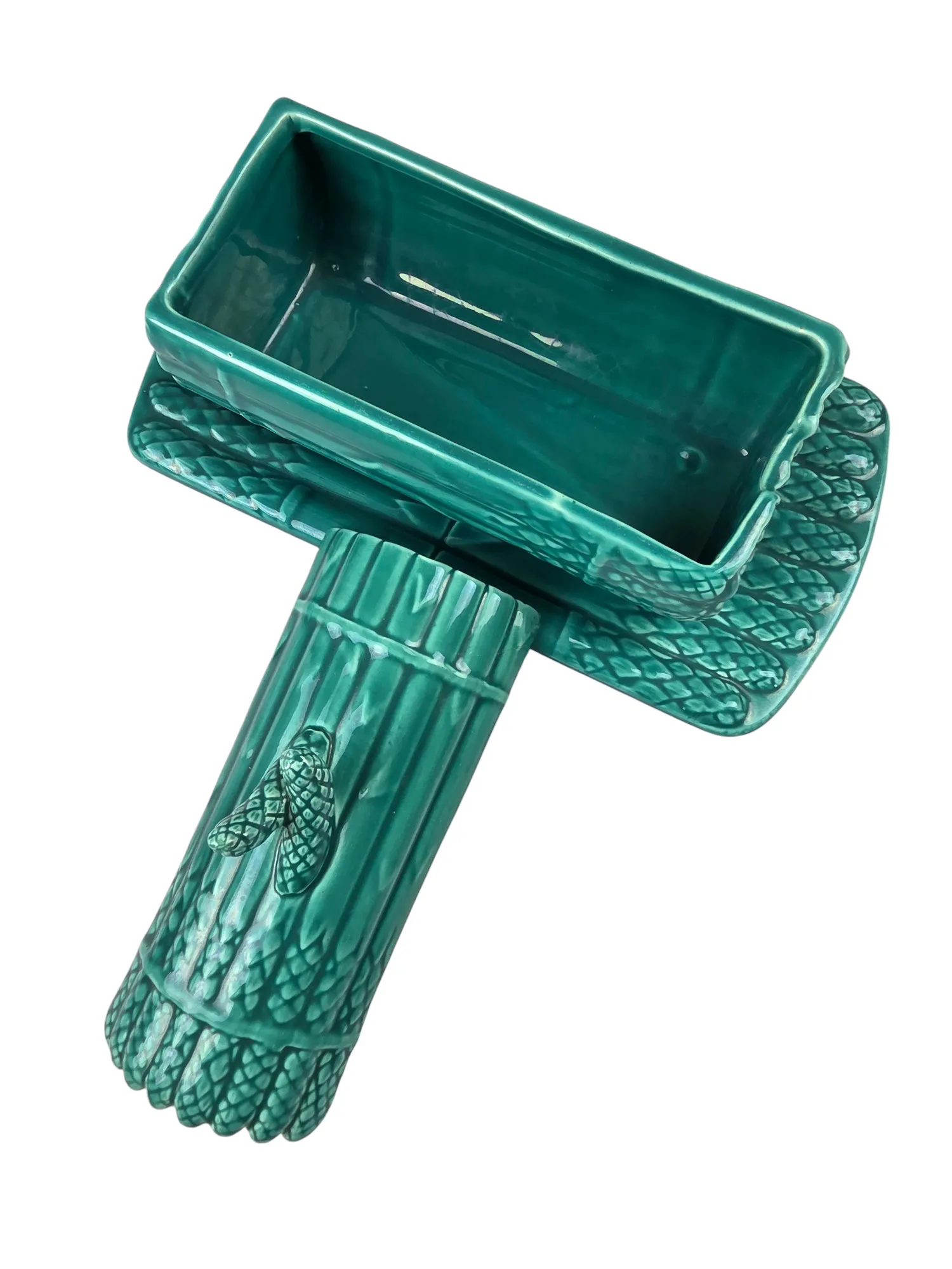 Magnifique service à asperges en barbotine de Saint Amand et Hamage , début XXème, 14 pièces. – Image 8