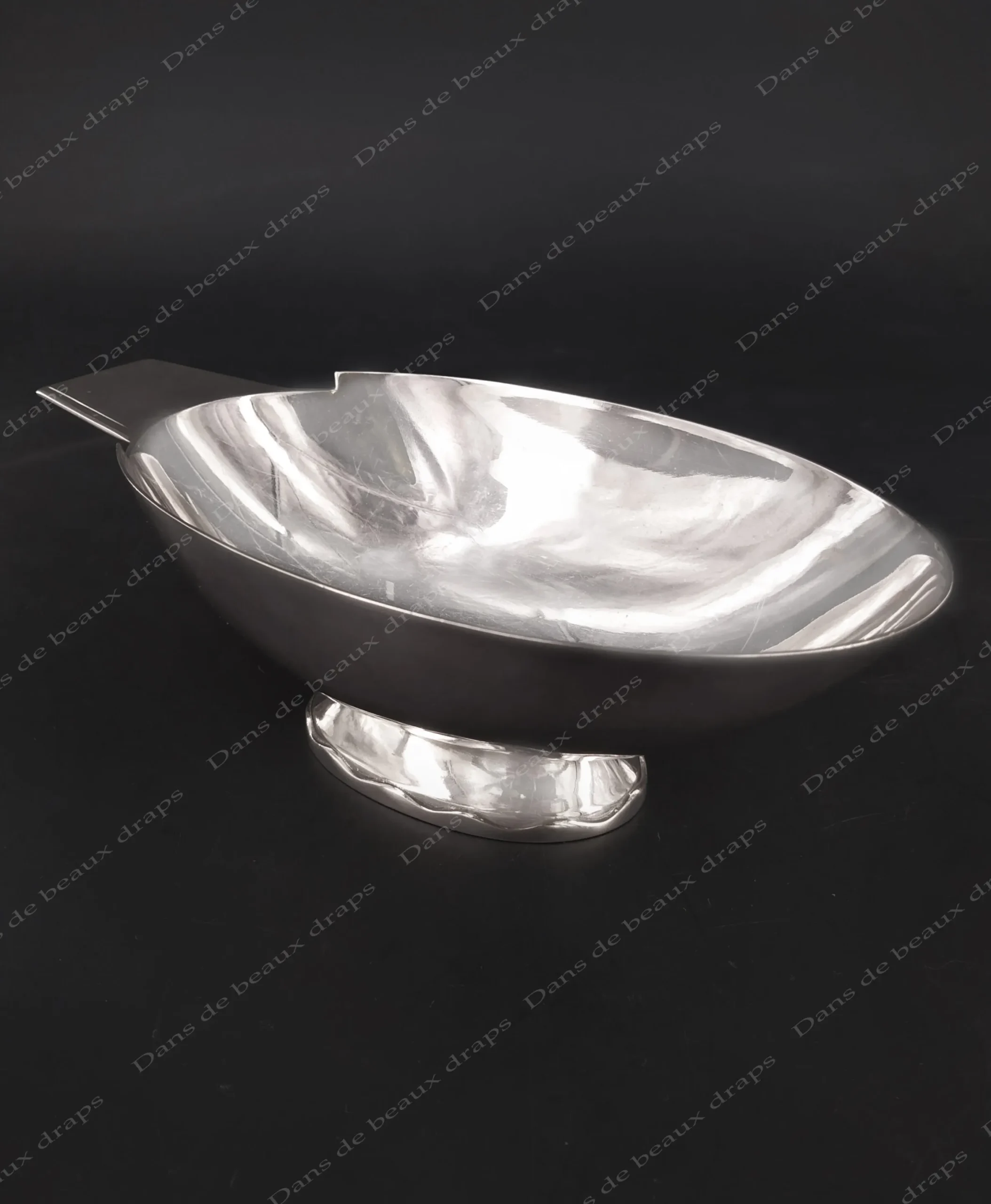 Superbe saucière cygne en métal argenté et sa cuillère à sauce,éditeur Gallia,dessinateur FJerdingstad,1933. – Image 3