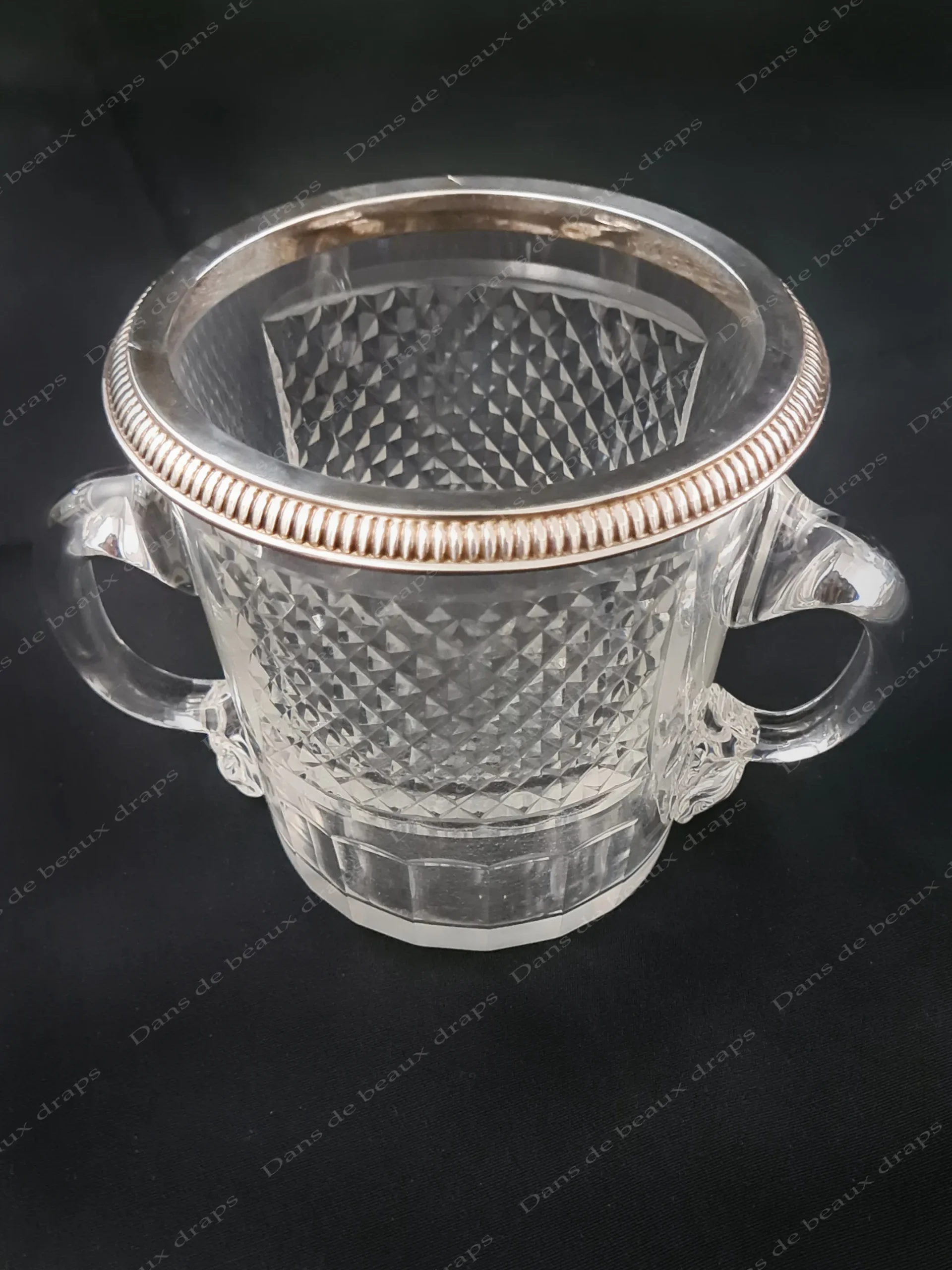 Joli seau à glaçons en argent et cristal taillé Baccarat fin XIX ème,orfèvre Odiot. – Image 2