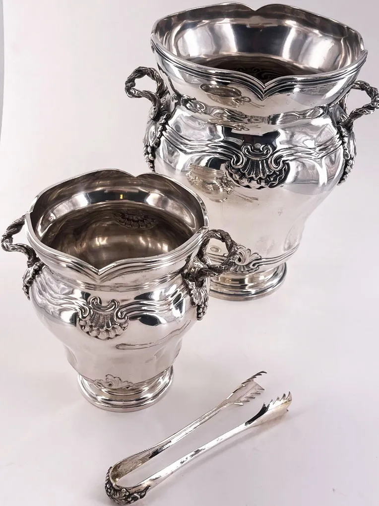 Seau à glace à double prises et sa cuillère en argent 800 millièmes, Italie XXème. – Image 7