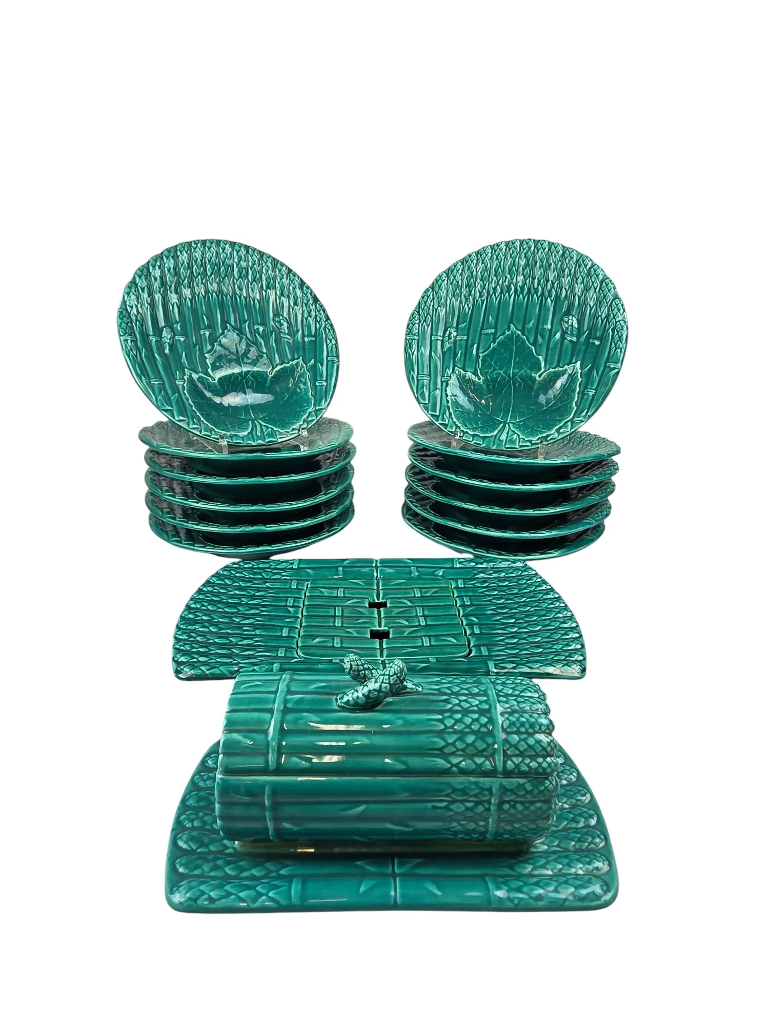 Magnifique service à asperges en barbotine de Saint Amand et Hamage , début XXème, 14 pièces. – Image 2