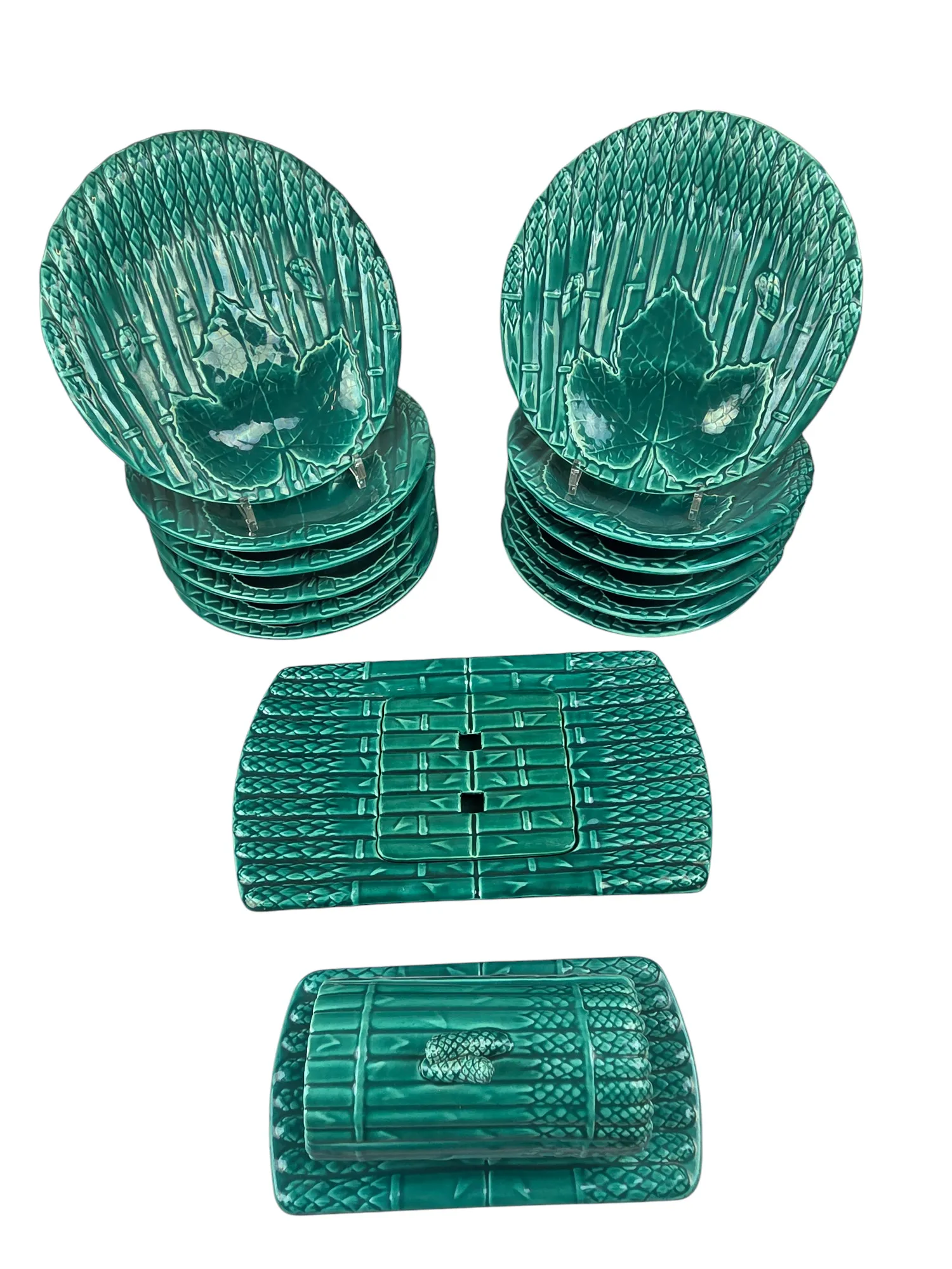 Magnifique service à asperges en barbotine de Saint Amand et Hamage , début XXème, 14 pièces. – Image 3