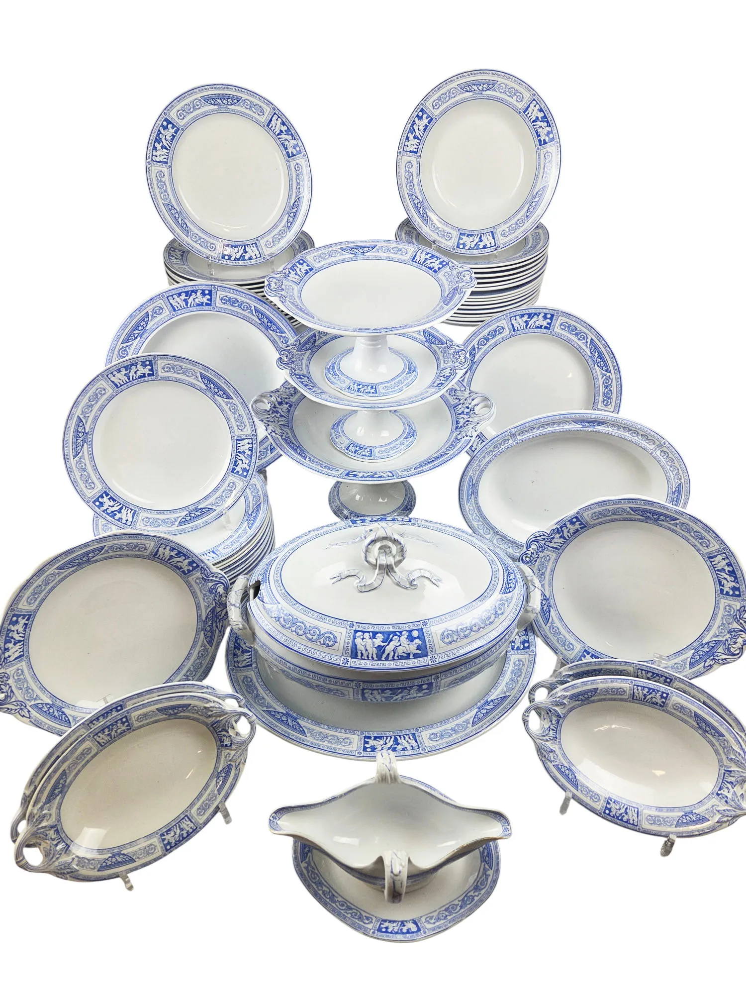 Original service de table en faïence de Wedgwood, modèle Pompéi, 62 pièces, XIXème. – Image 4