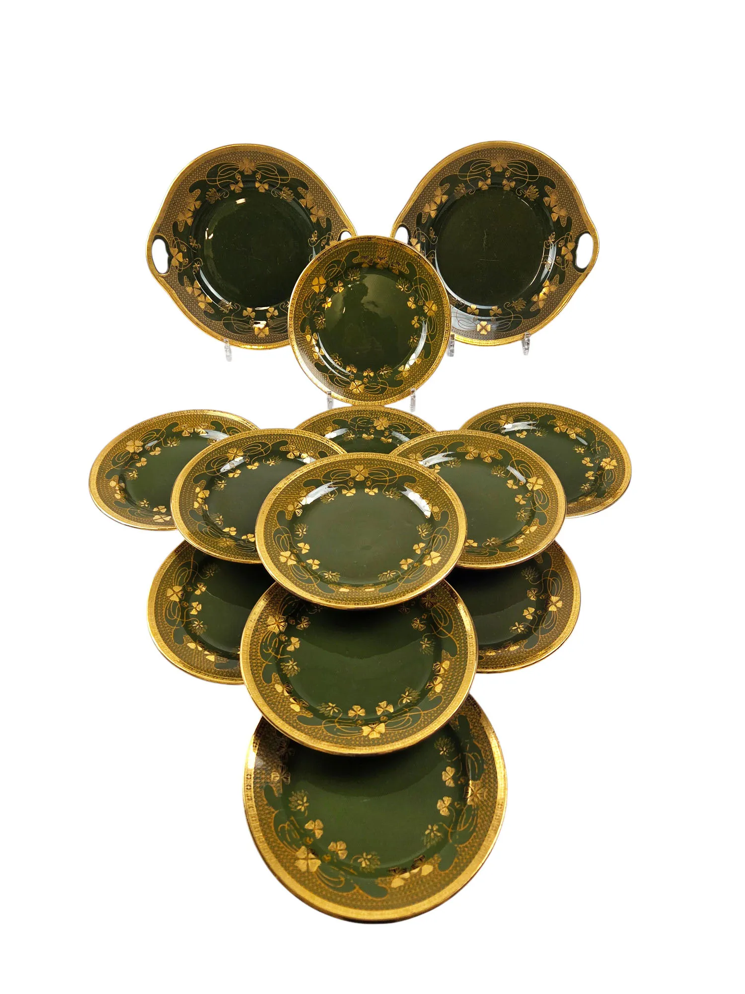 Rare service à dessert en grès verni de Sarreguemines, époque Art Nouveau, 13 pièces – Image 2