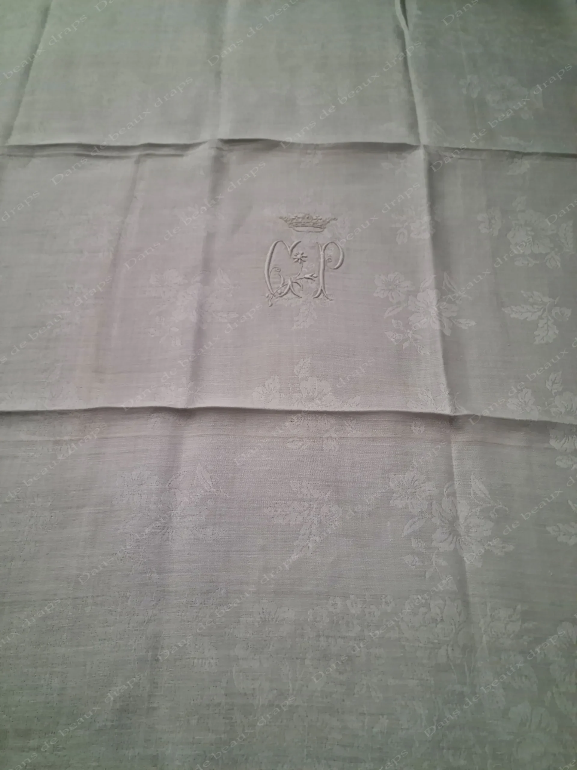 Jolie serviette de table en damassé de lin,monogramme GP,couronne de marquis. – Image 4