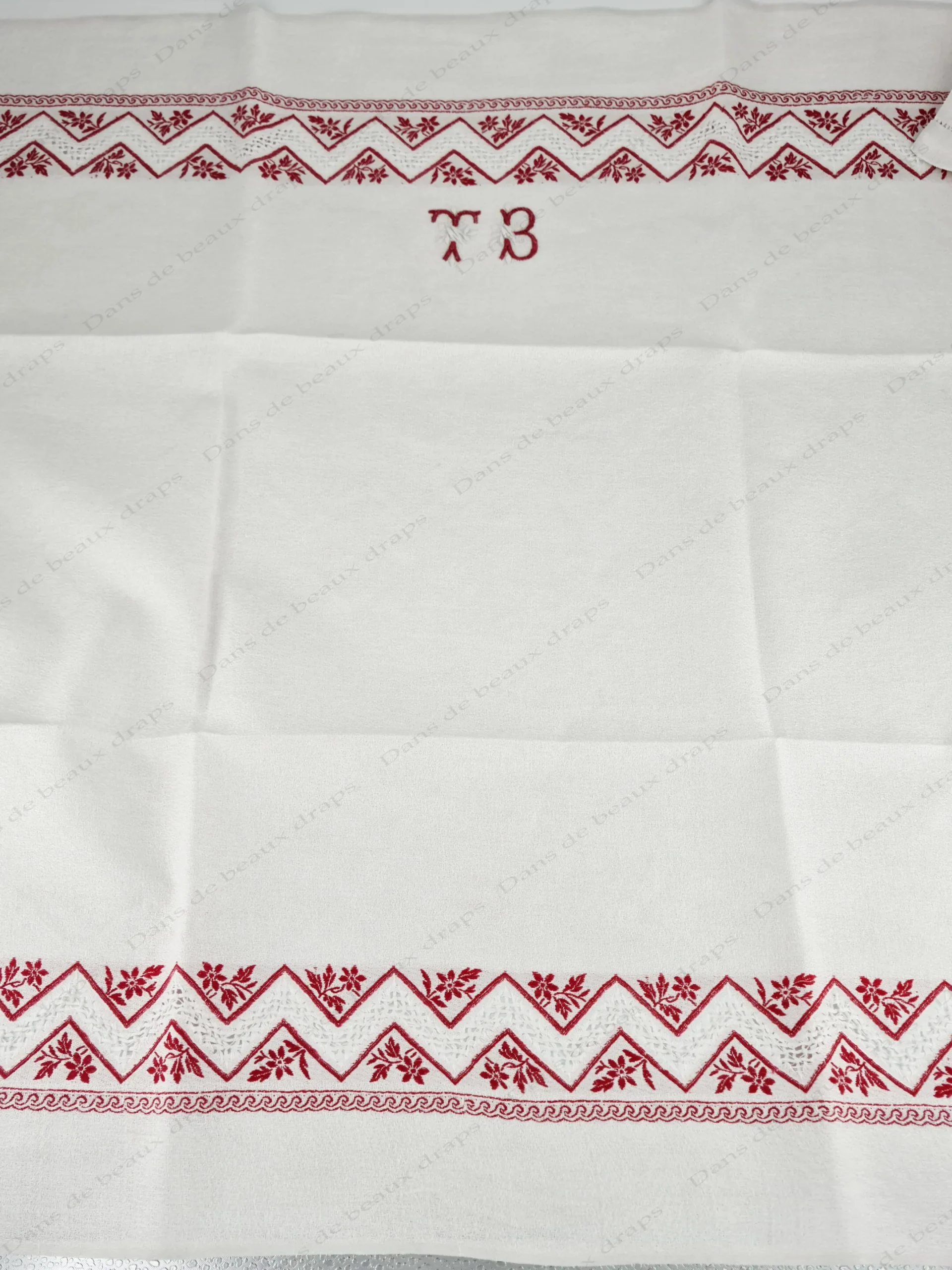 Belle série de 6 serviettes de table en lin à décor floral,XIX ème. – Image 3