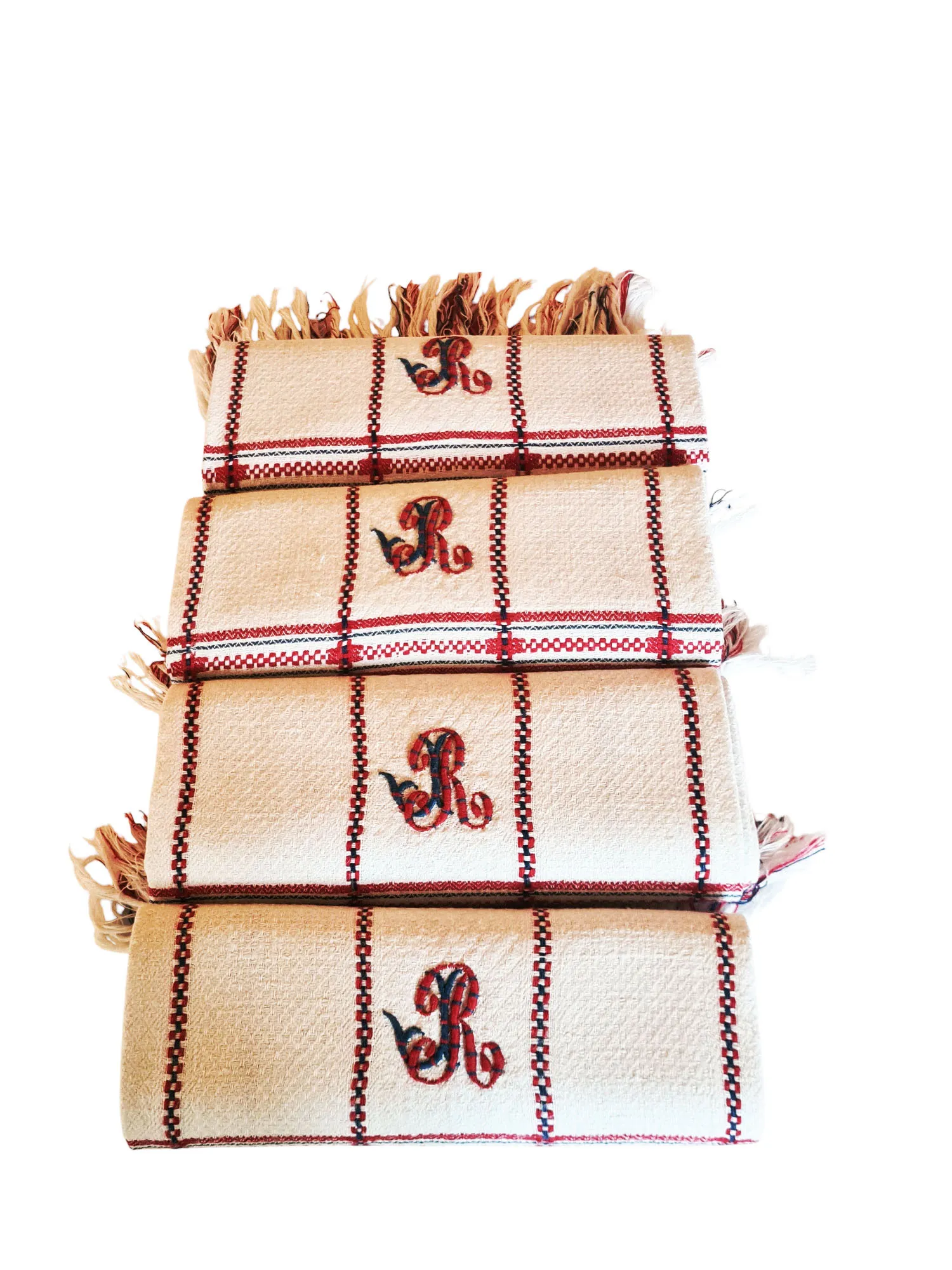 Serviette d’invité en lin à liteaux et à franges, fin XIXème. – Image 3