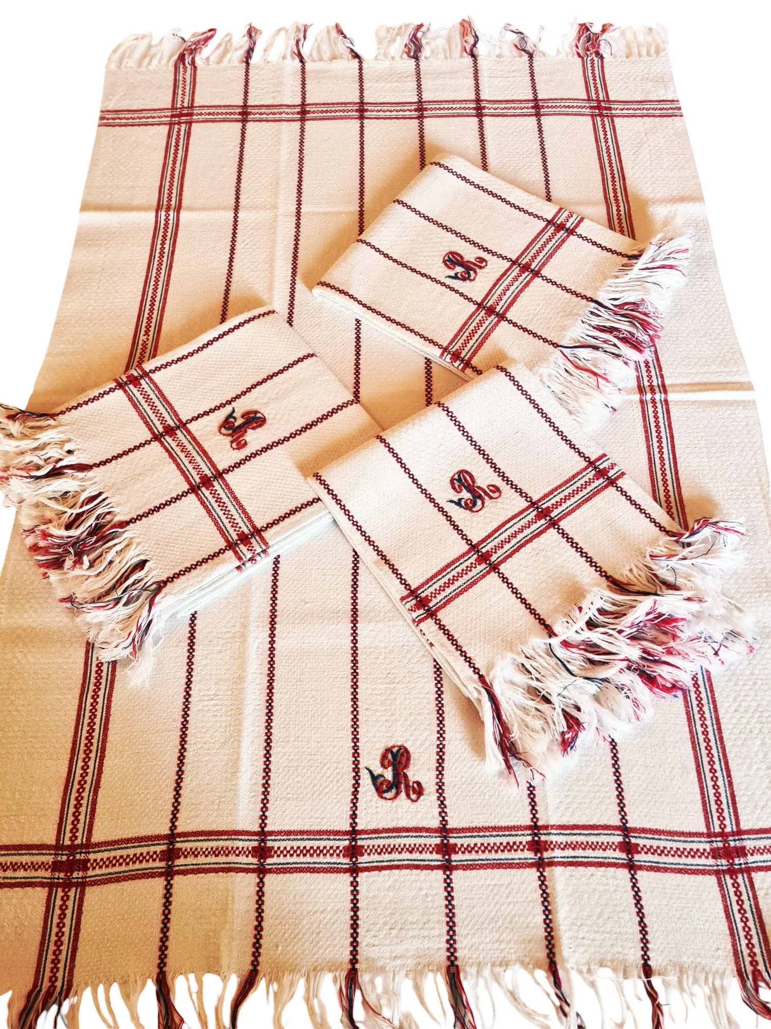 Serviette d’invité en lin à liteaux et à franges, fin XIXème. – Image 4