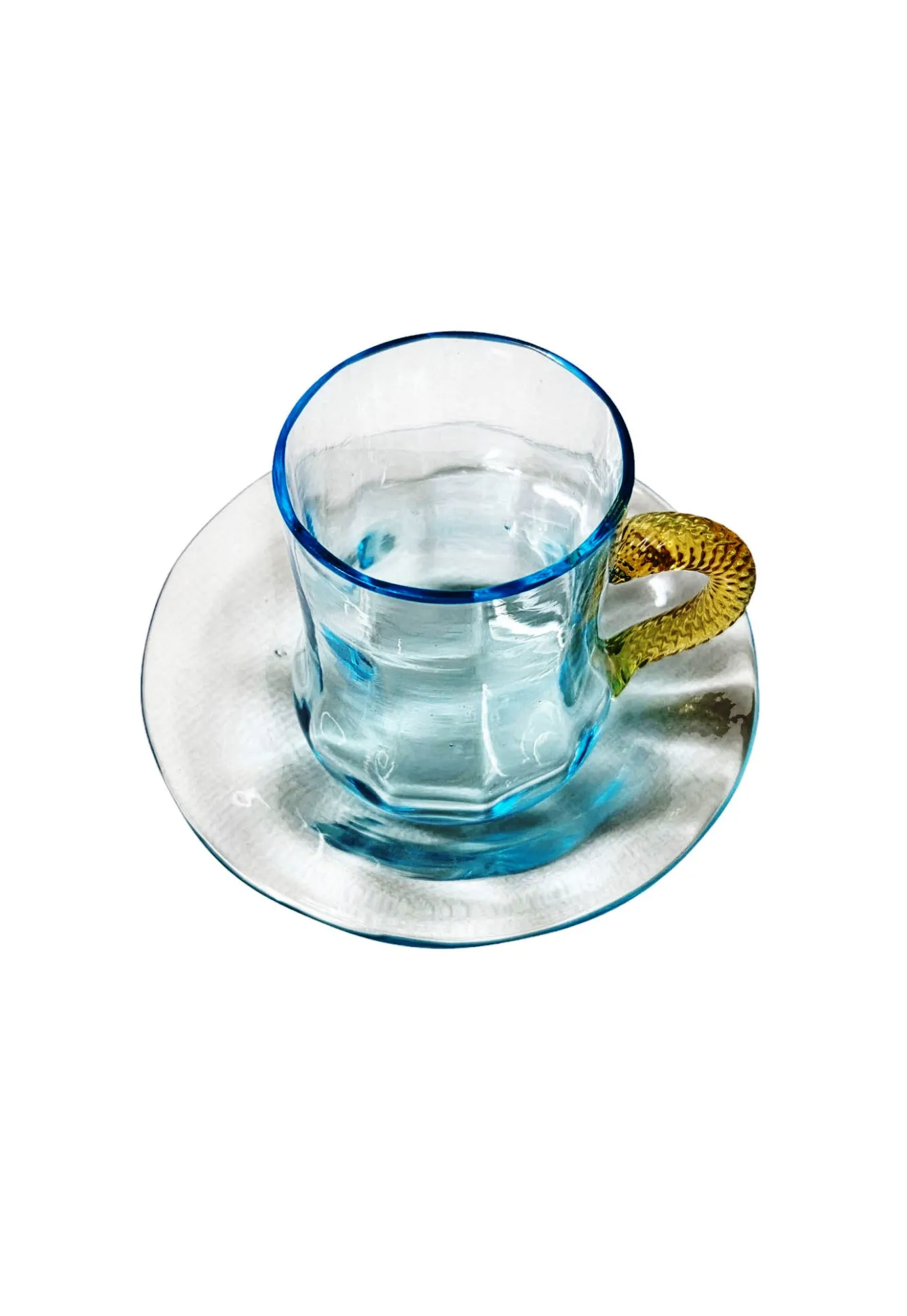 Très jolie tasse et sa sous-tasse en verre, modèle dit »George Sand », cristalleries de Portieux. – Image 3