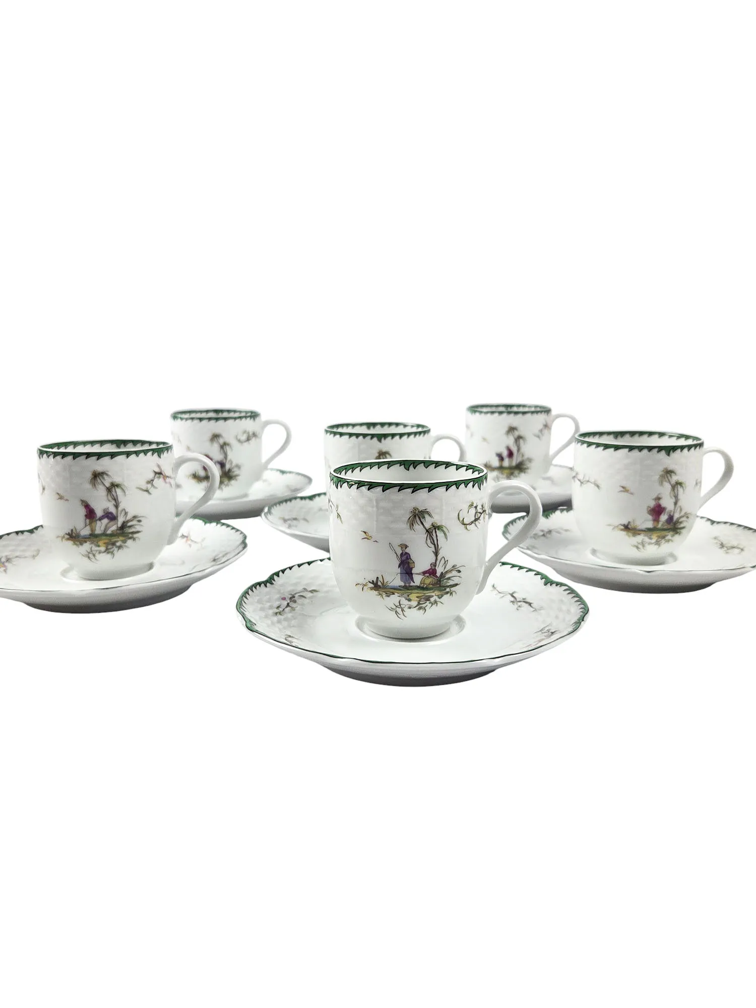 Superbe ensemble de 6 tasses et sous-tasses à café en porcelaine de Limoges , maison Raynaud, modèle Si Kiang – Image 4