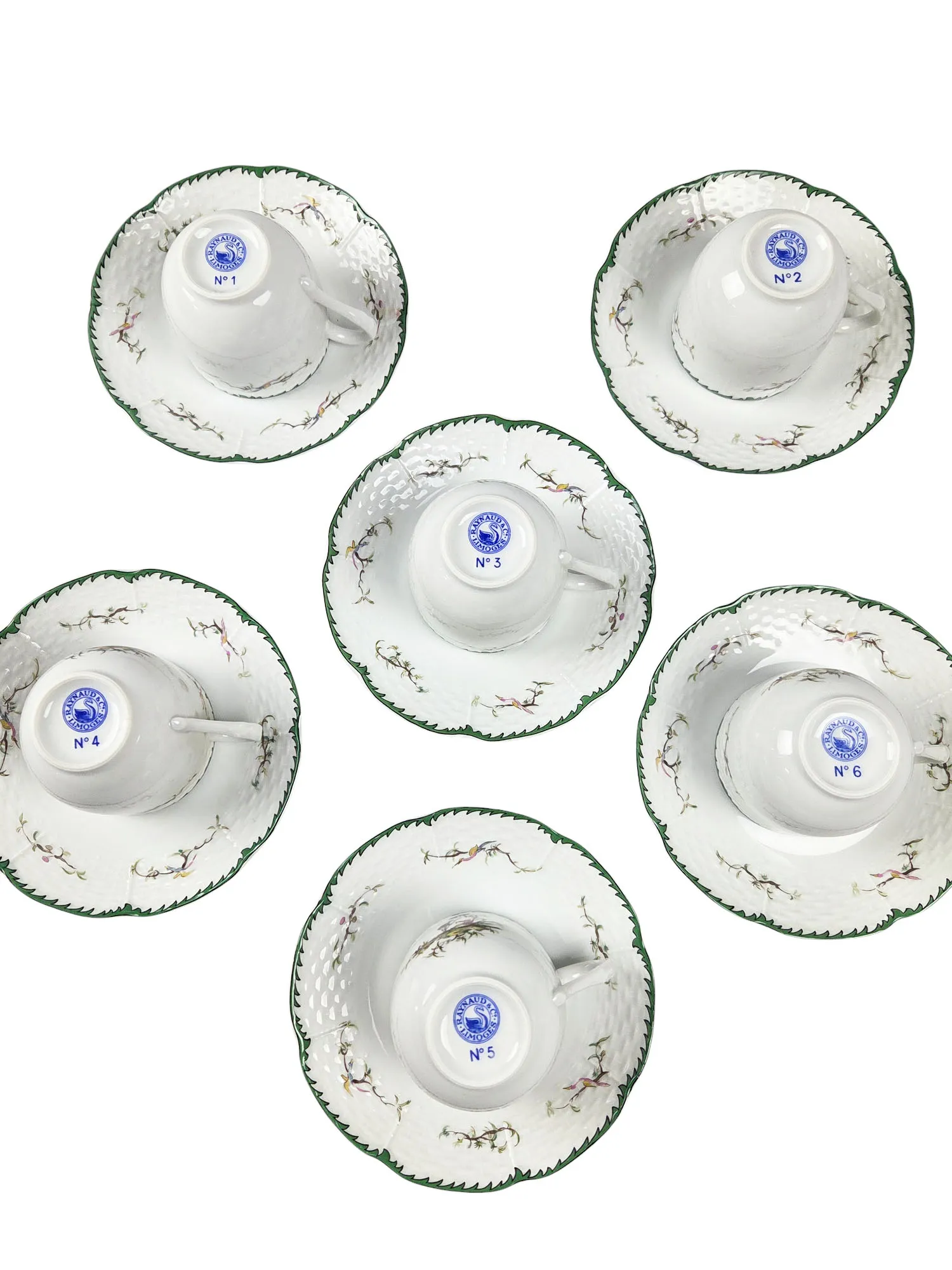 Superbe ensemble de 6 tasses et sous-tasses à café en porcelaine de Limoges , maison Raynaud, modèle Si Kiang – Image 3