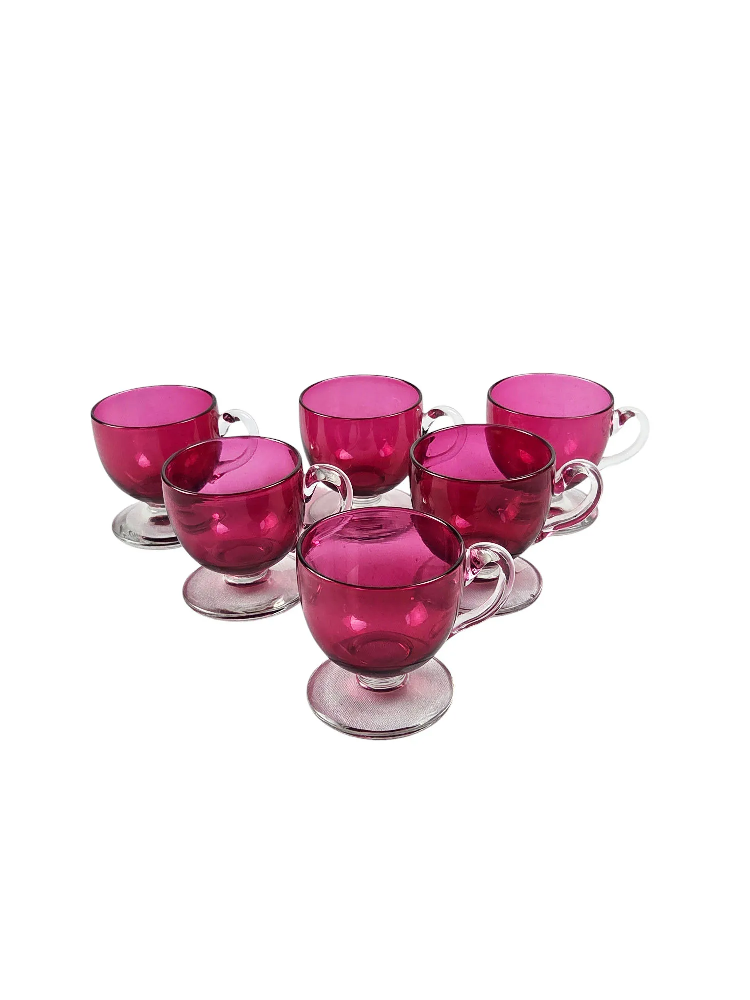 Suite de 6 tasses en cristal doublé rose, XIXème – Image 3